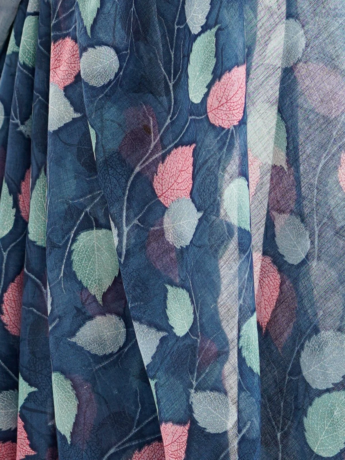 Odette Dark Blue Linen Cotton Printed Saree For Women - Image 5