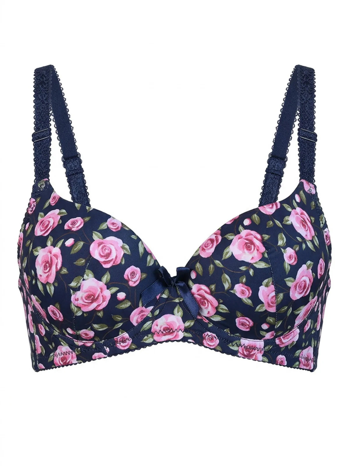 Odette Dark Blue Nylon Floral Print Bra For Women - Image 4