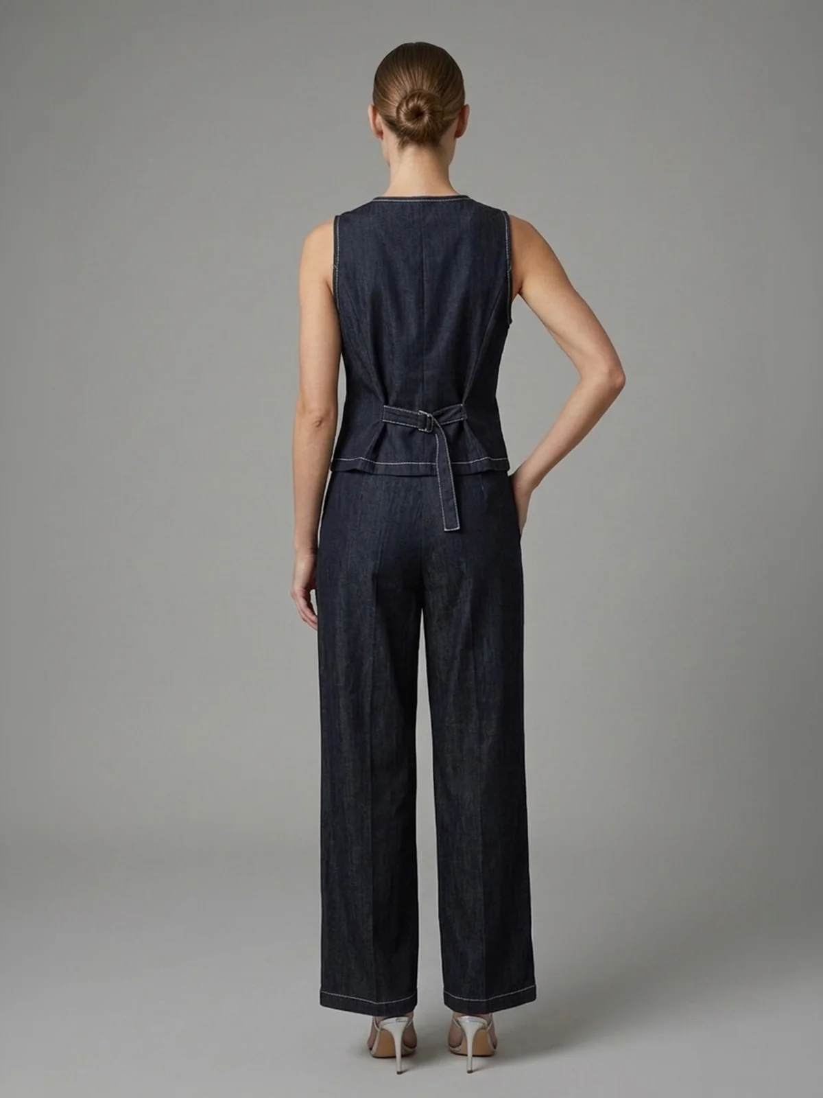 Odette Dark Blue Poly Cotton Solid Coord Set For Women - Image 3