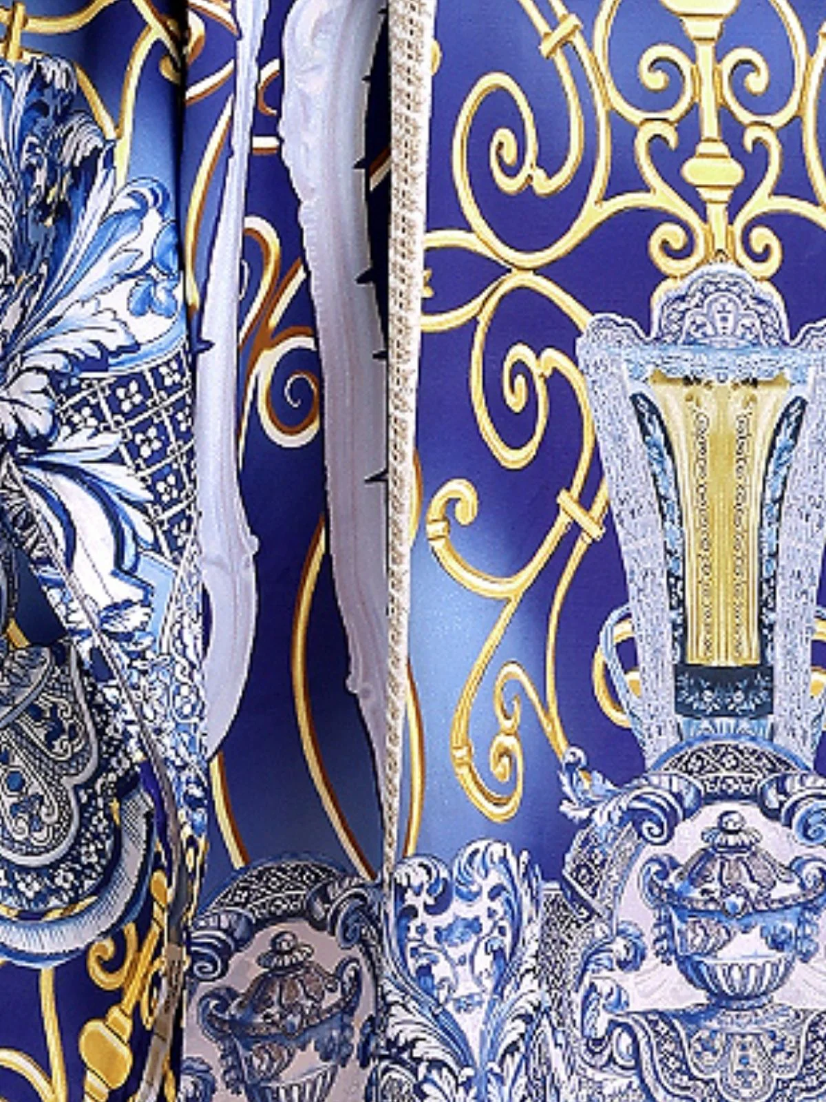 Odette Dark Blue Silk Blend Printed Kaftan For Women - Image 5