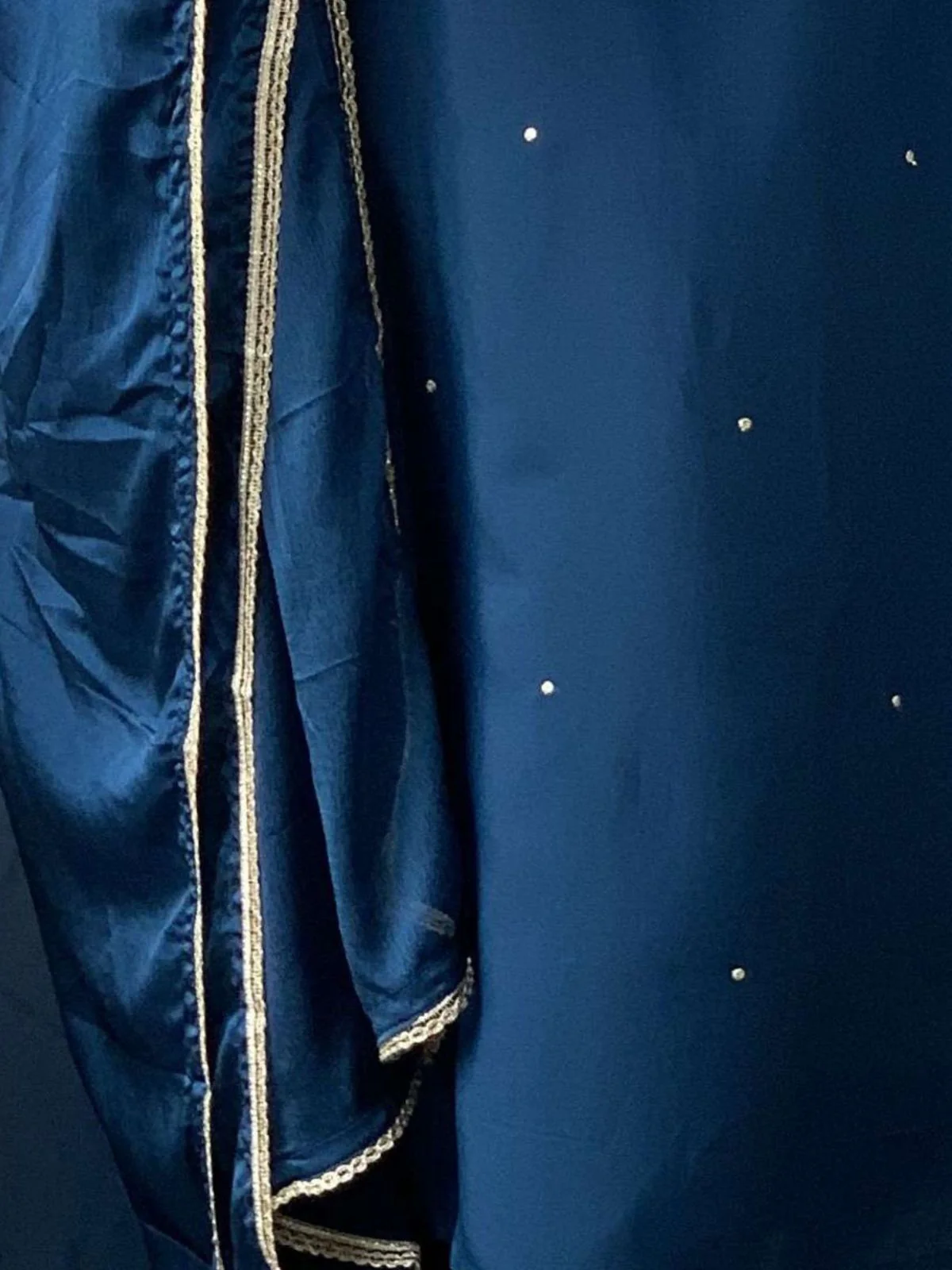 Odette Dark Blue Viscose Embroidered Stitched Kurta Set For Women - Image 4