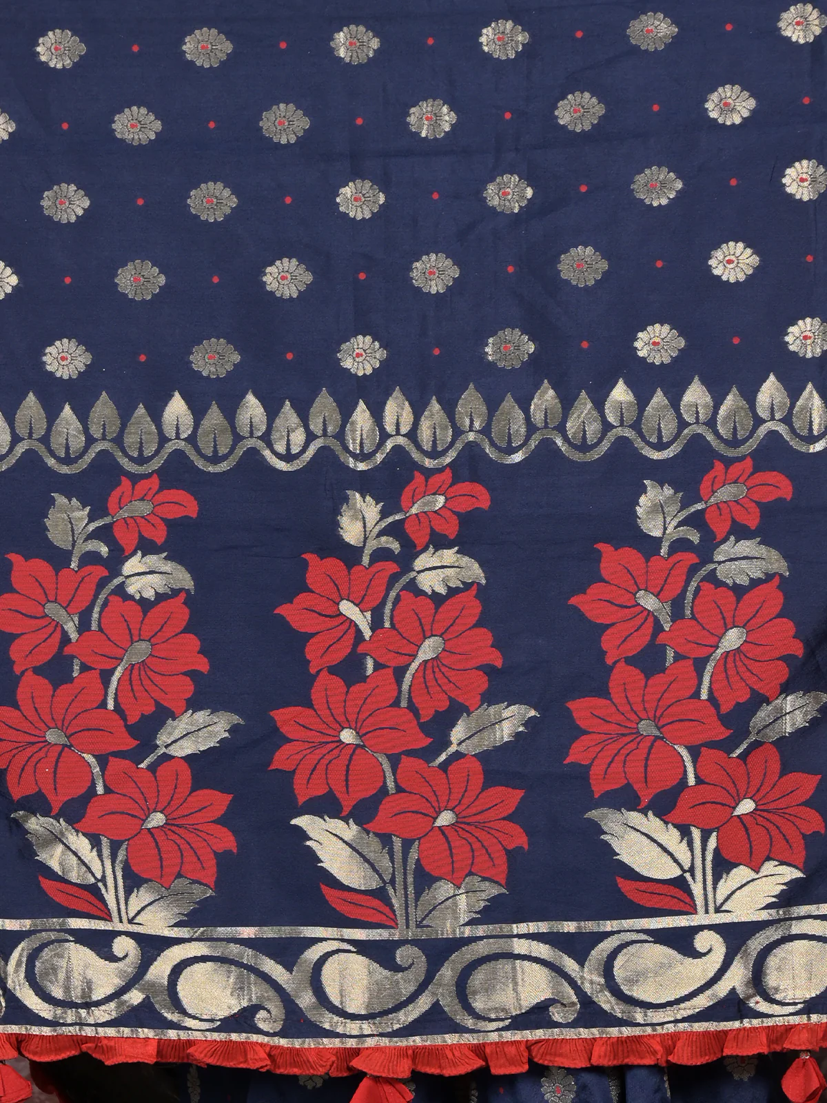 Odette Dark Blue Woven Silk Blend Saree With Unstitched Blouse For Women - Image 5