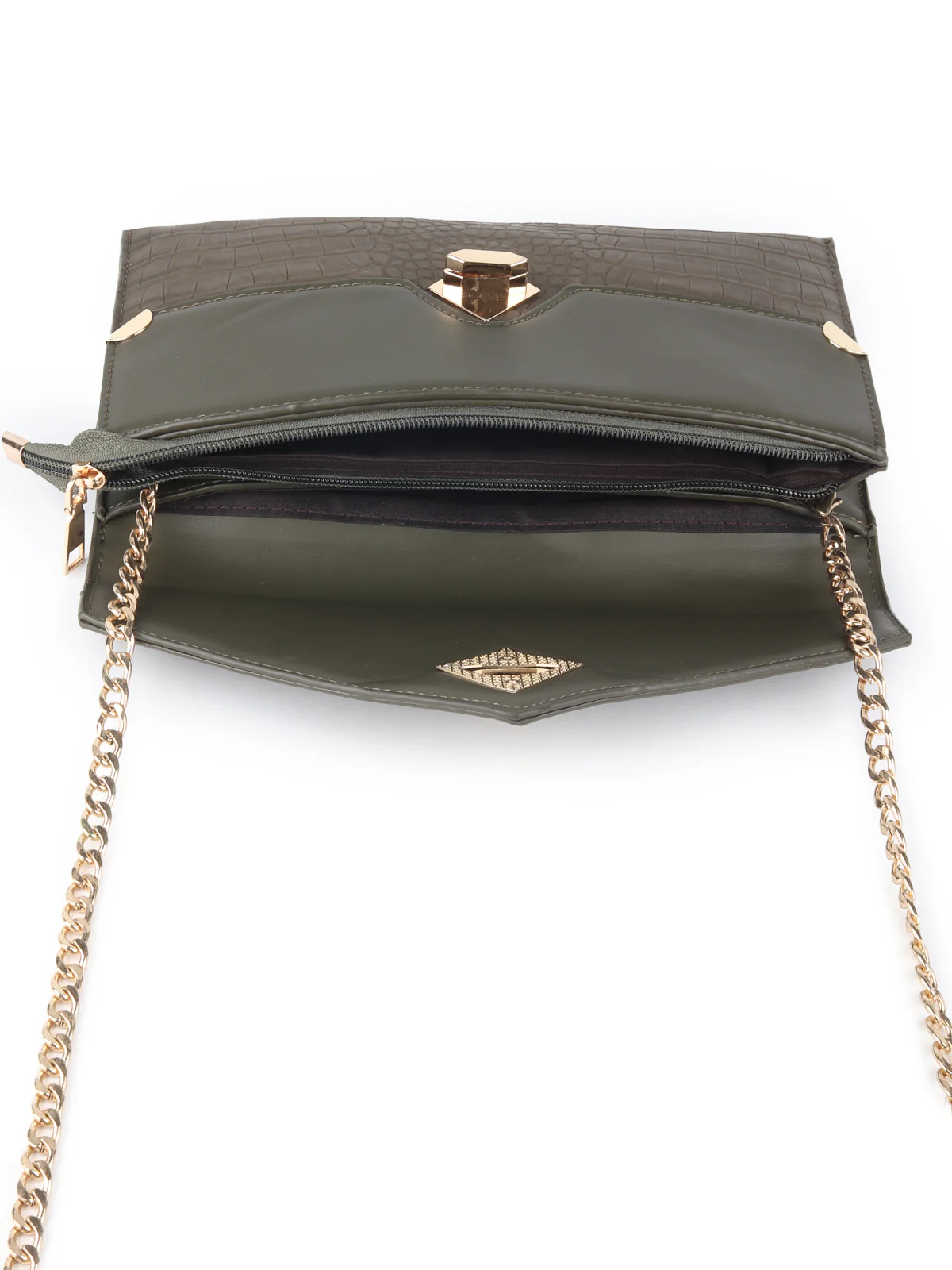 Odette Dark Brown Patterned Clutch Bag For Women - Image 6