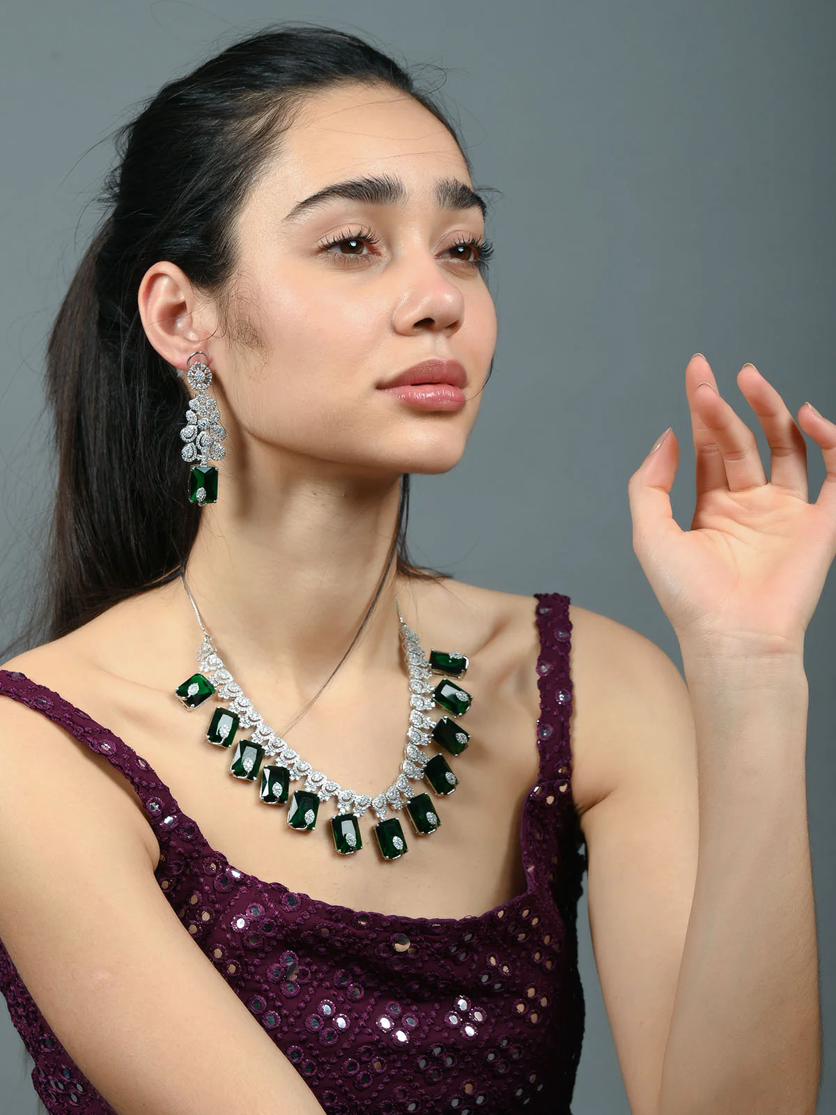 Odette Dark Green Alloy Embellished Jewellery Set For Women - Image 2