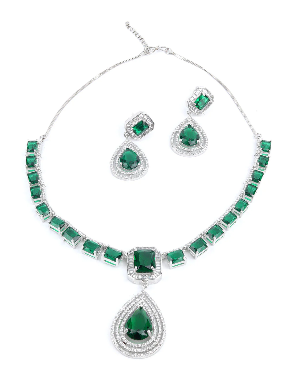 Odette Dark Green Alloy Embellished Jewellery Set For Women - Image 6
