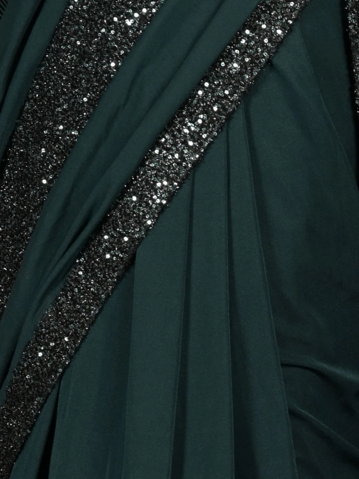Odette Dark Green Embellished Lycra Saree With Unstitched Blouse For Women - Image 5
