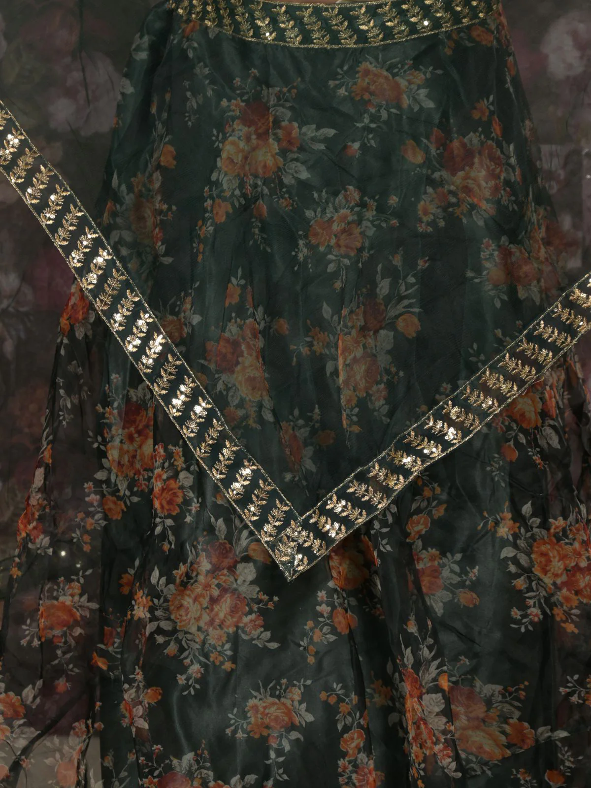 Odette Dark Green Embroidered Lehenga Set With Dupatta And Unstitched Blouse For Women - Image 5