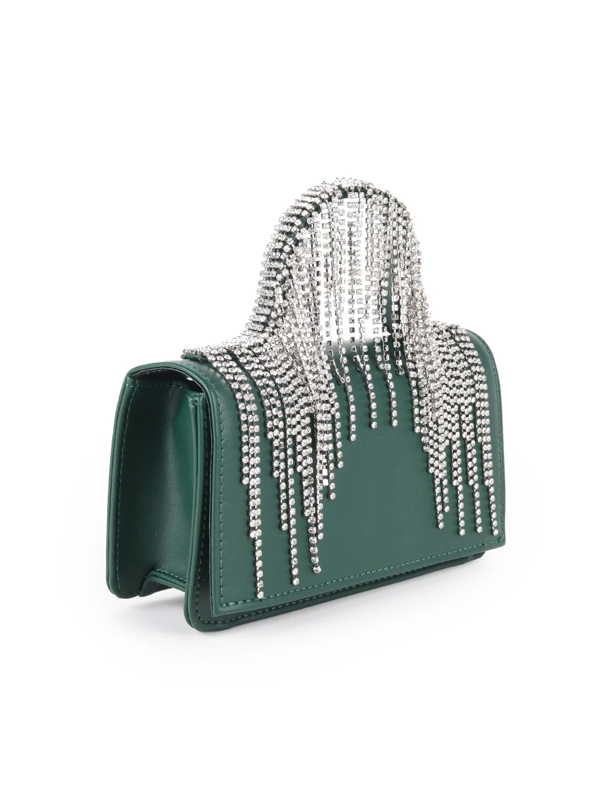 Odette Dark Green Faux Stone Tassels Embellished Clutch For Women - Image 2
