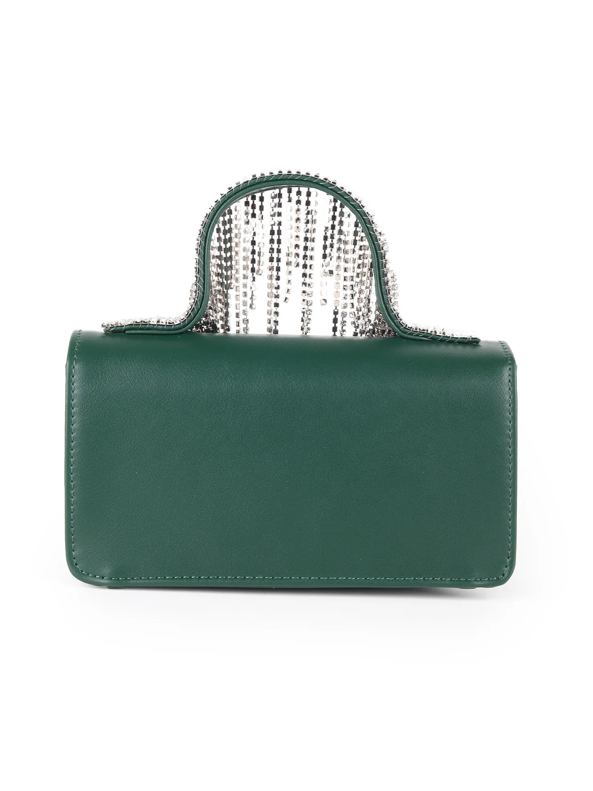 Odette Dark Green Faux Stone Tassels Embellished Clutch For Women - Image 3