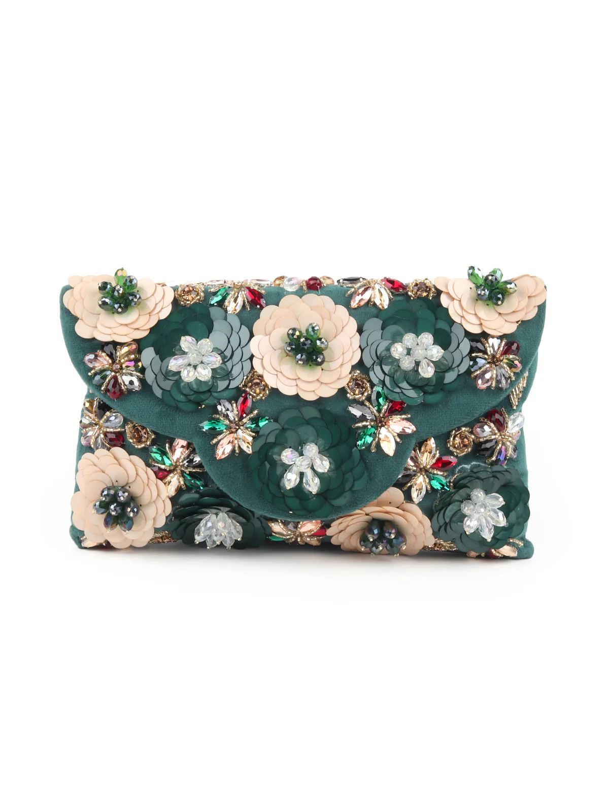 Odette Dark Green Floral Embroidered Clutch for Women - Image 3
