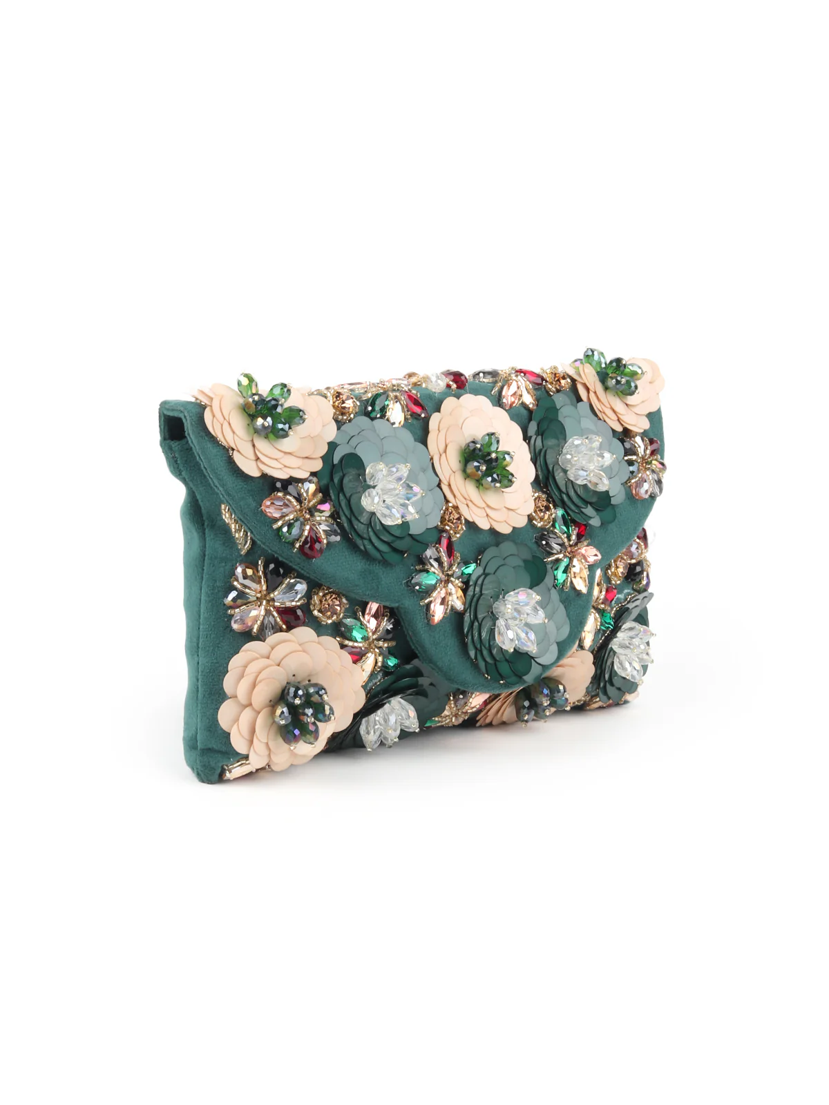Odette Dark Green Floral Embroidered Clutch for Women - Image 4