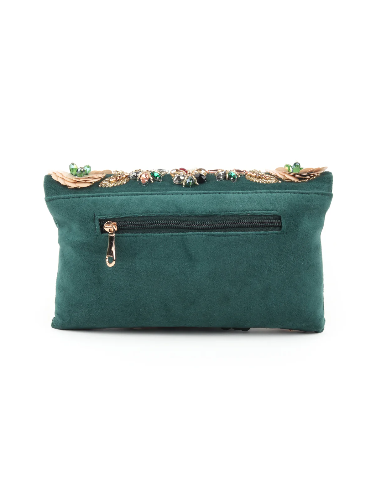 Odette Dark Green Floral Embroidered Clutch for Women - Image 5