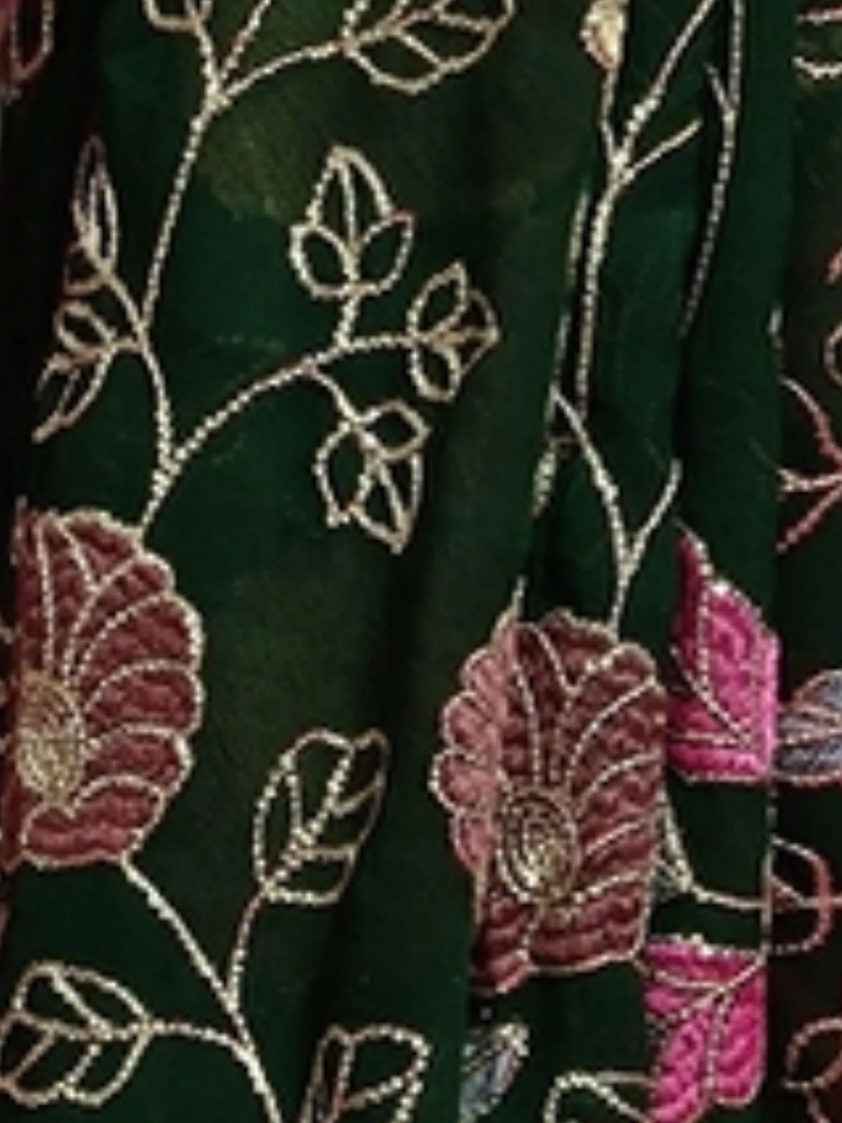 Odette Dark Green Georgette Embellished Saree For Women - Image 3