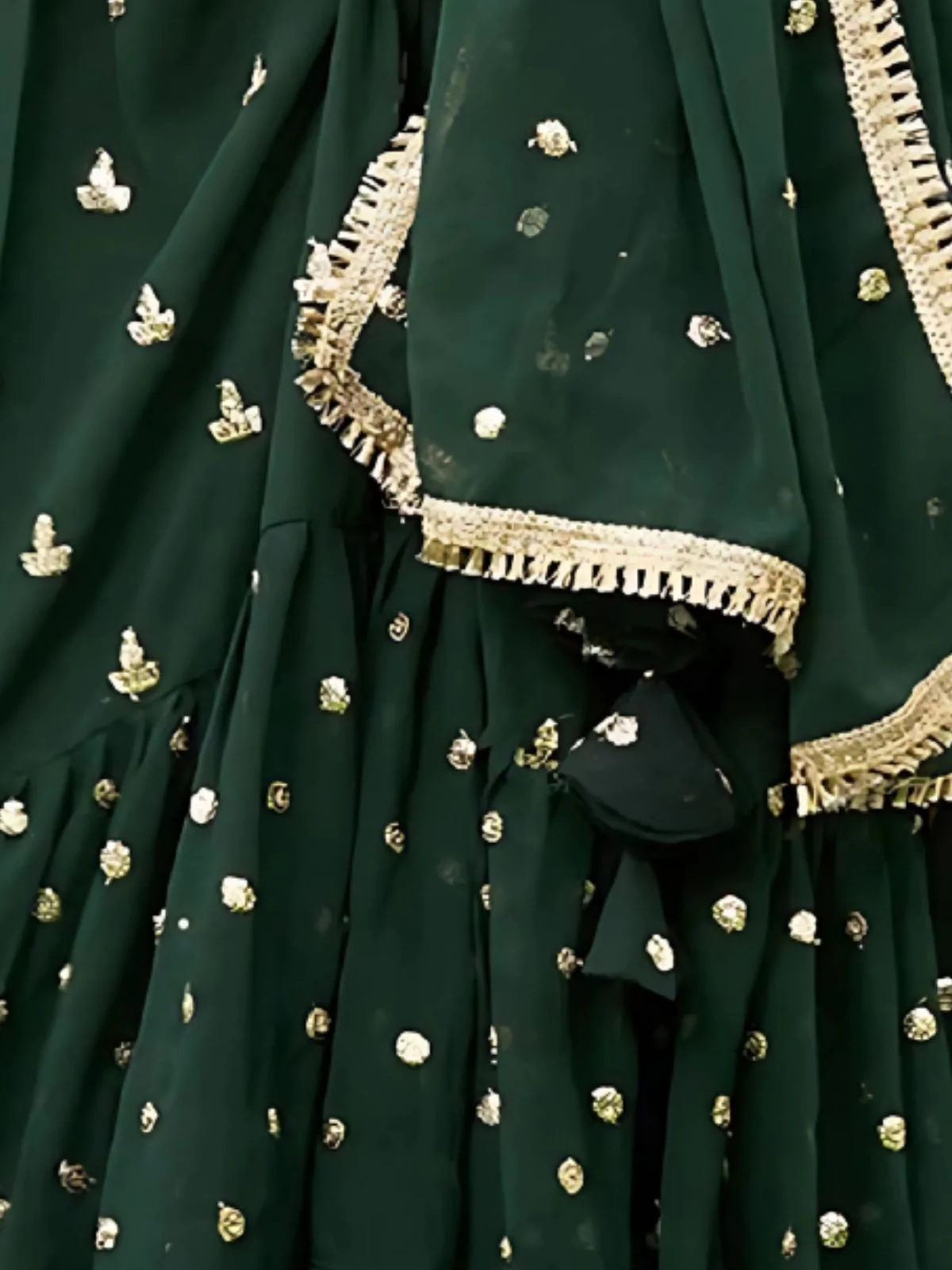 Odette Dark Green Georgette Embroidered Semi-Stitched Lehenga For Women - Image 4