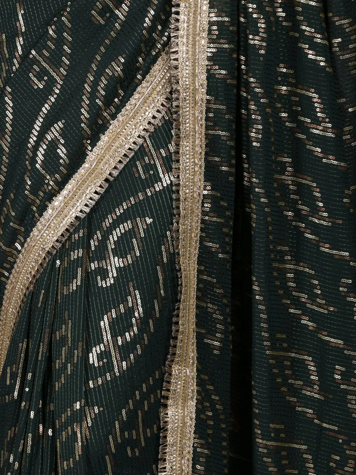 Odette Dark Green Sequins Embroidered Gota Lace Georgette Saree with Unstitched Blouse for Women - Image 5