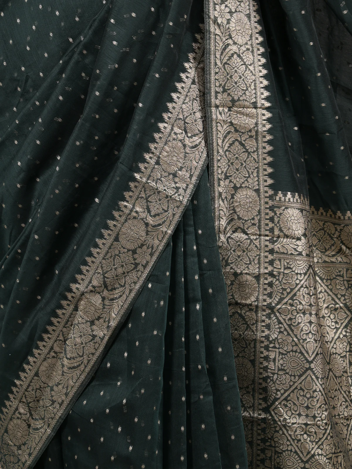 Odette Dark Green Silk Blend Woven Saree With Unstitched Blouse For Women - Image 5