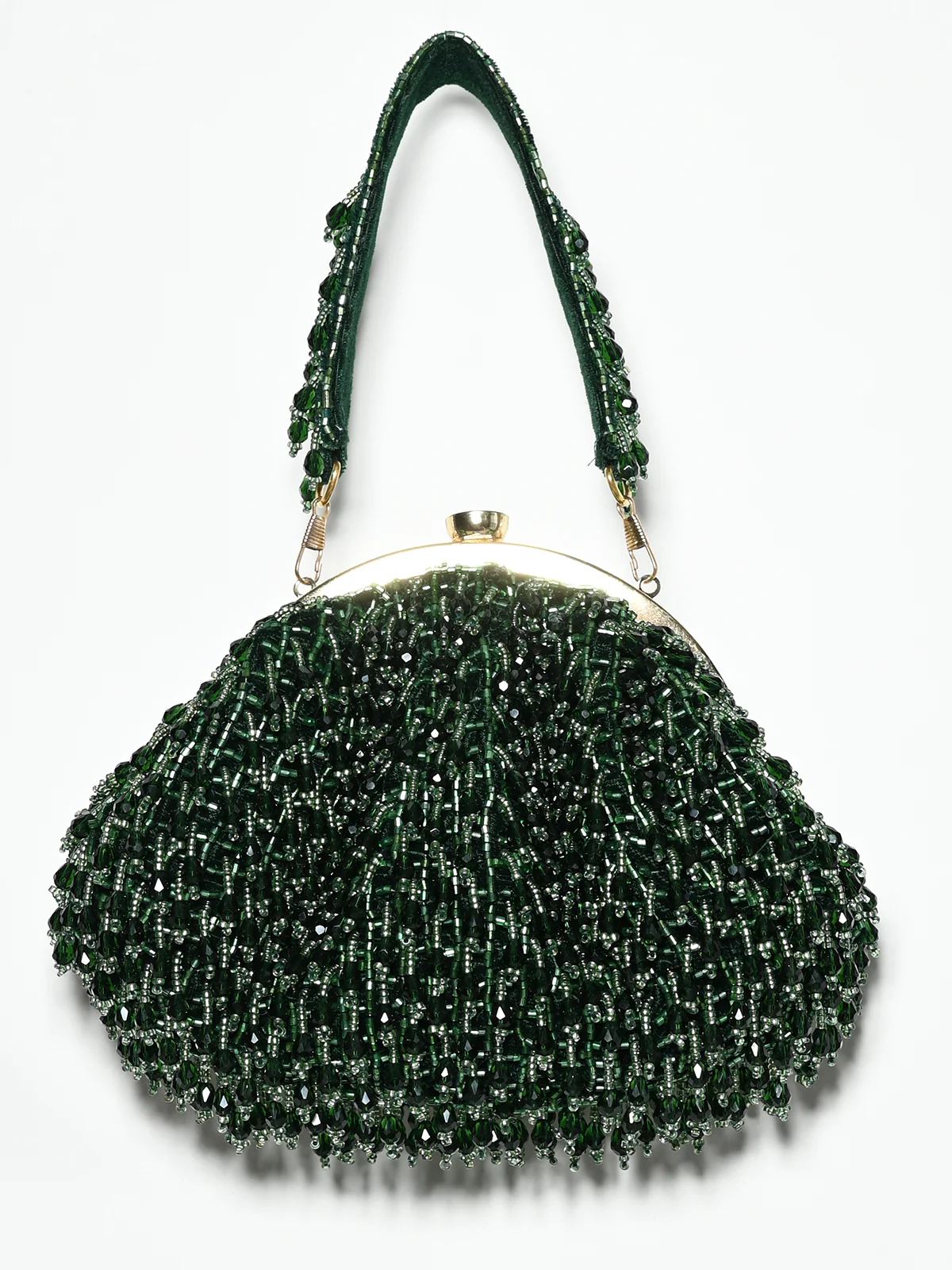 Odette Dark Green Suede Cutdana Embellished Potli For Women - Image 2