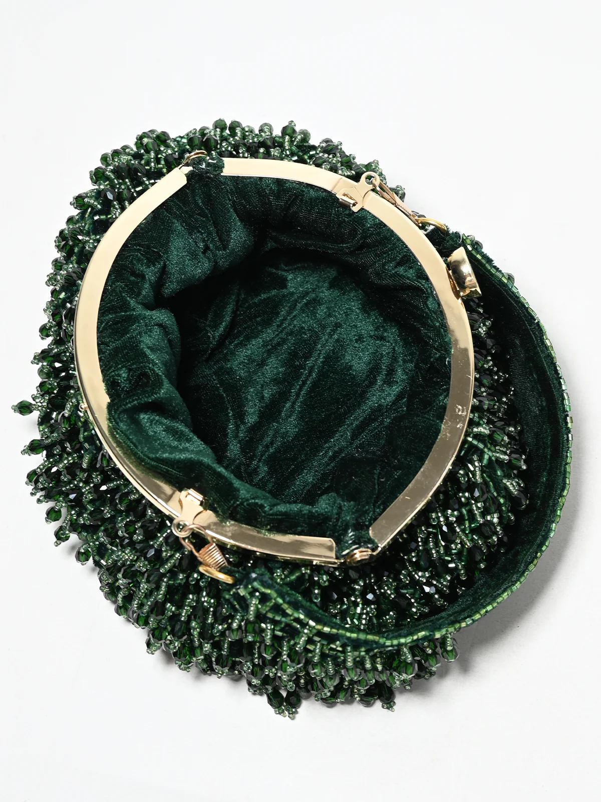 Odette Dark Green Suede Cutdana Embellished Potli For Women - Image 5