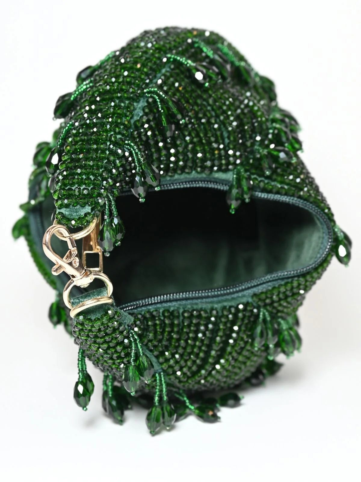 Odette Dark Green Suede Embellished Clutch For Women - Image 6