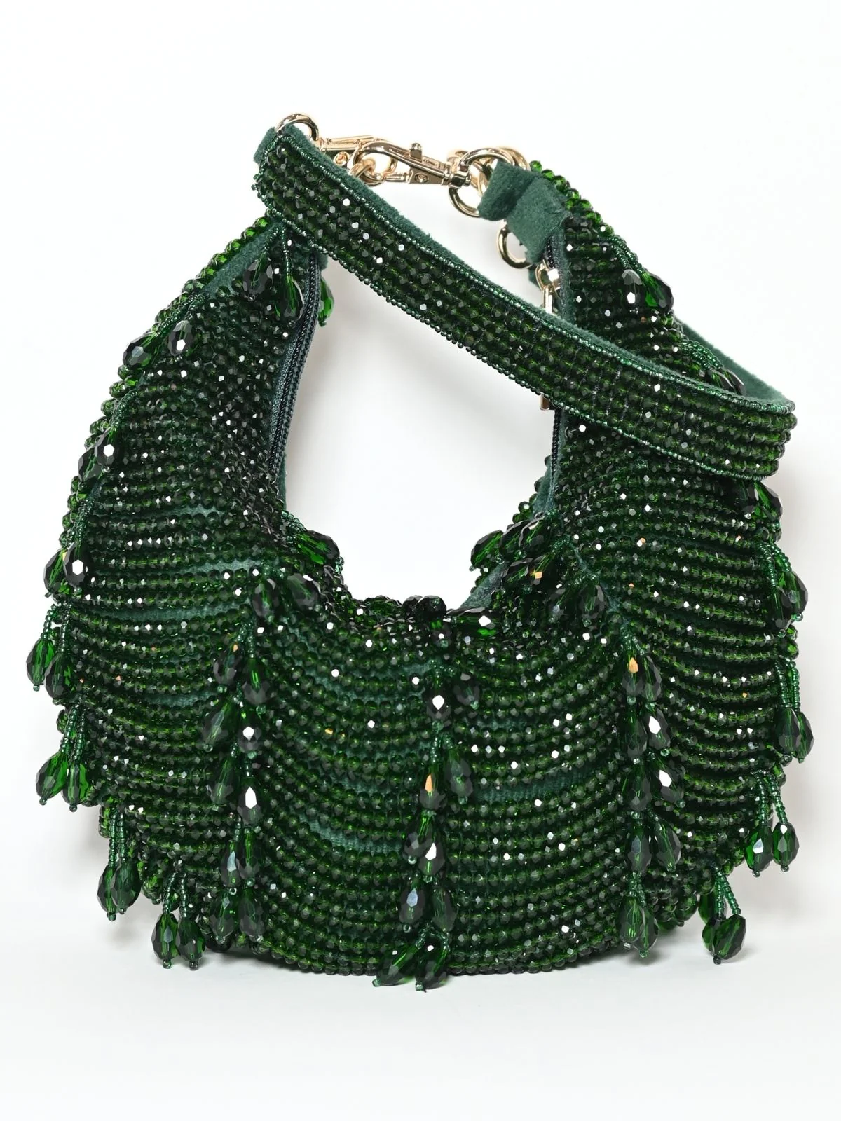 Odette Dark Green Suede Embellished Clutch For Women - Image 7