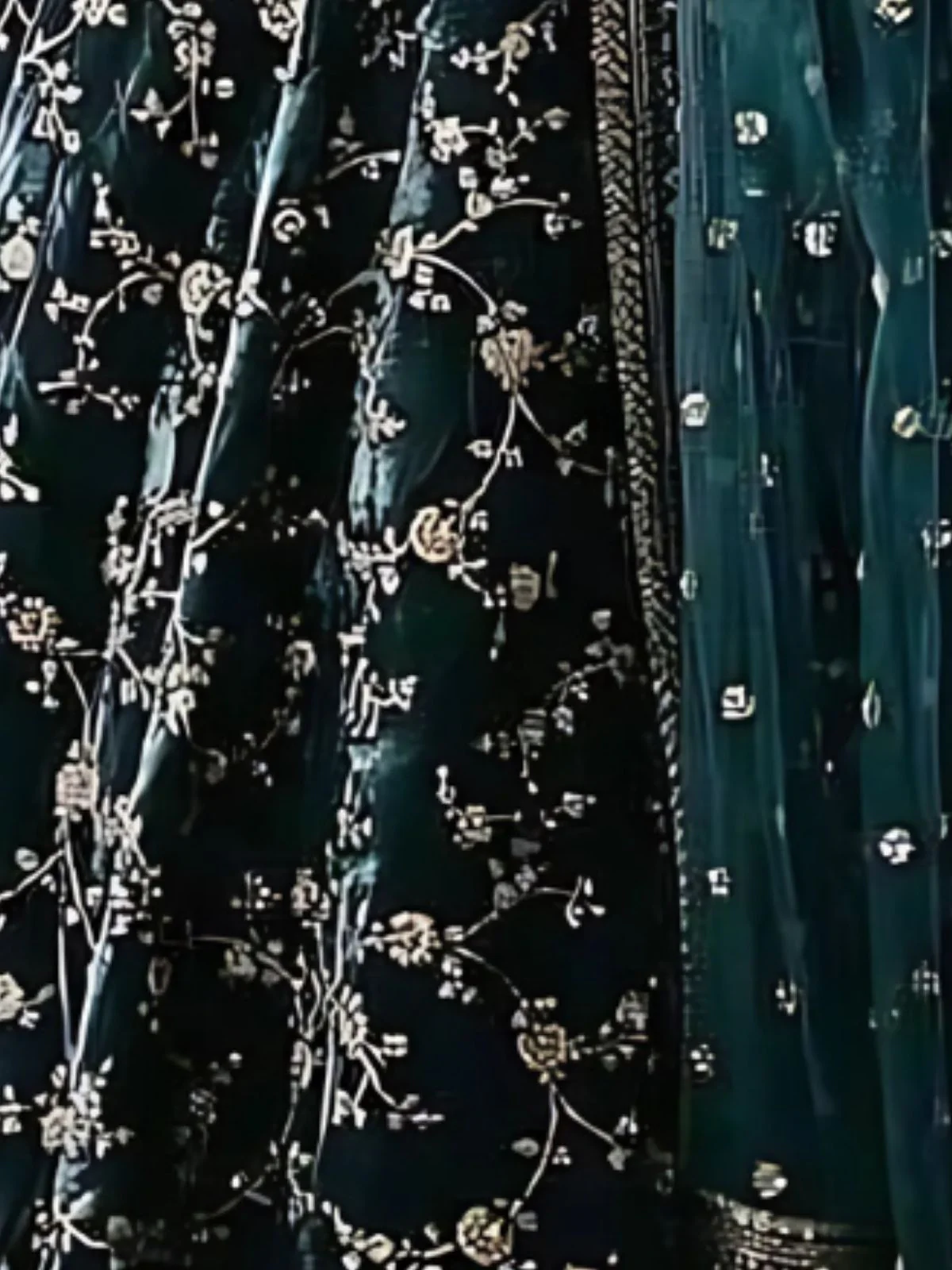 Odette Dark Green Velvet Embroidered Semi-Stitched lehenga For Women - Image 6
