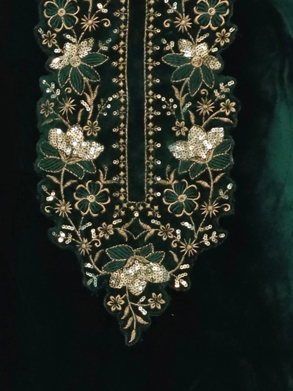 Odette Dark Green Velvet Embroidery Semi-Stitched Kurta Set For Women - Image 3