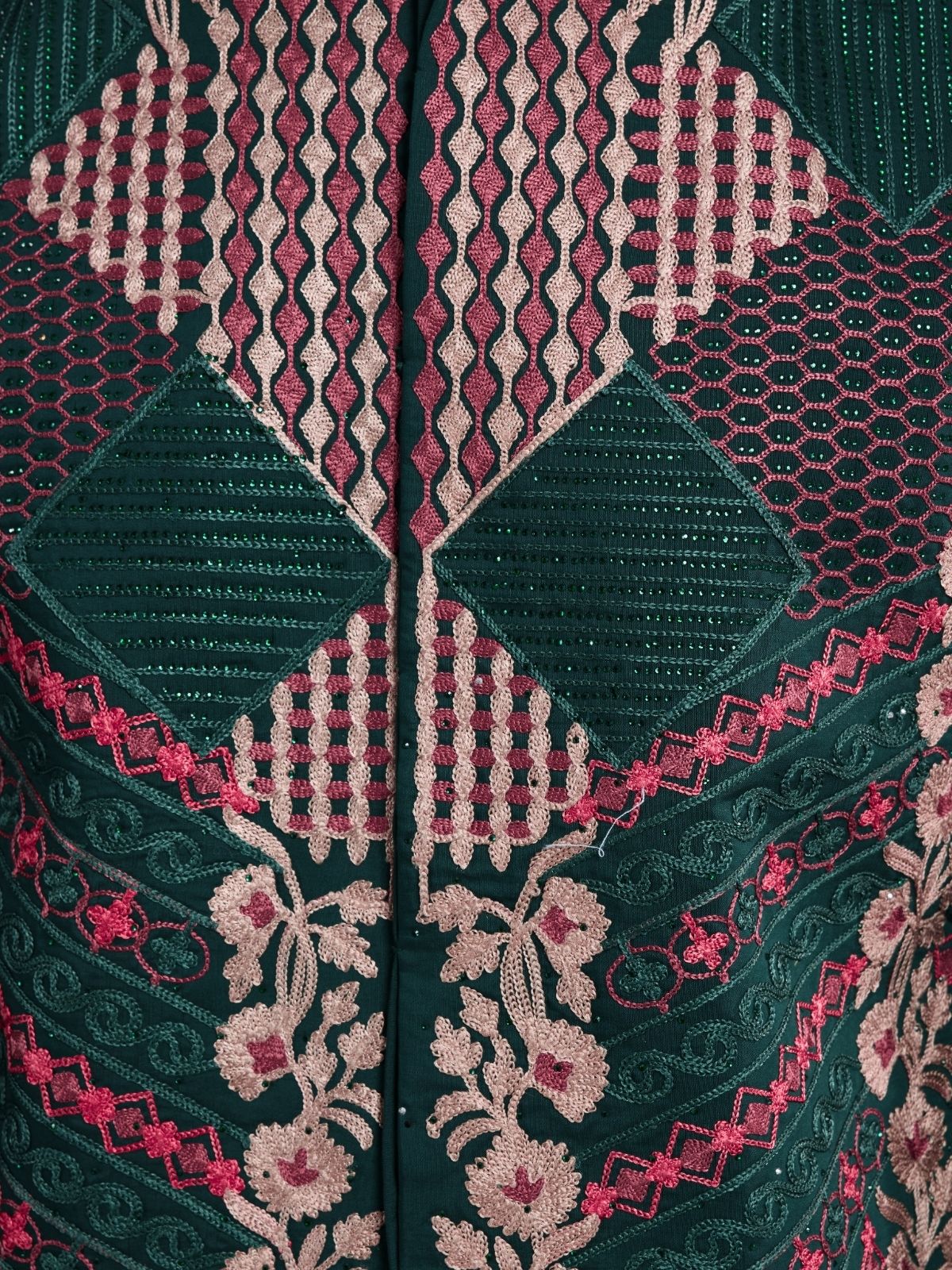 Odette Dark Green Viscose Silk Embroidered Stitched Kurta For Men - Image 6