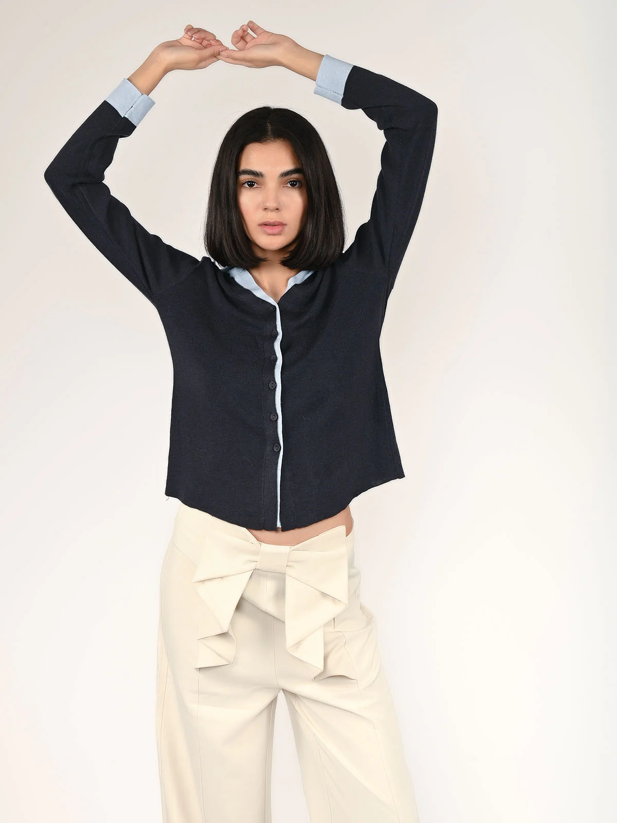 Odette Dark grey Cotton Rib Solid Top For Women - Image 5