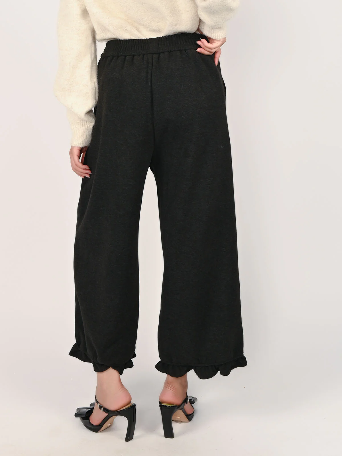 Odette Dark Grey Wool Solid Trouser For Women - Image 4