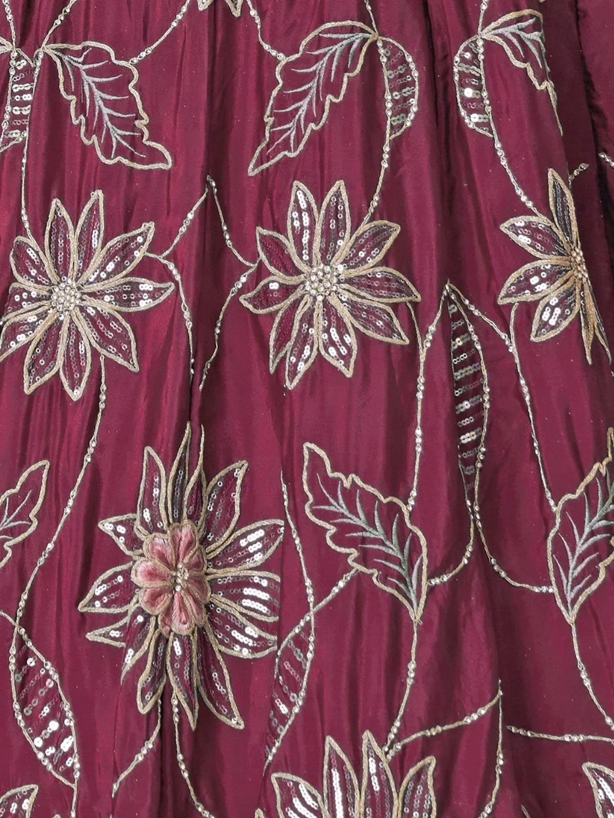 Odette Dark Magenta Silk Blend Embroidered Semi-Stitched Lehenga For Women - Image 5