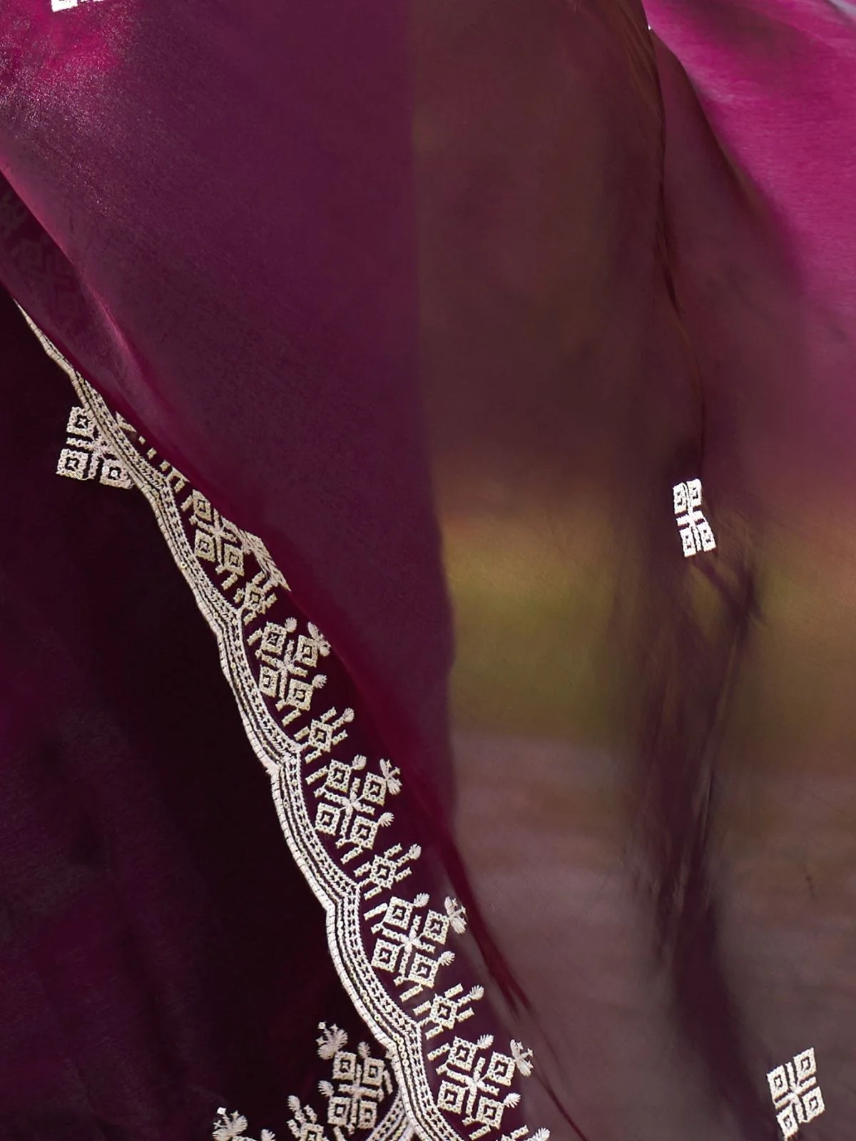 Odette Dark Maroon Chiffon Embroidered Saree For Women - Image 6