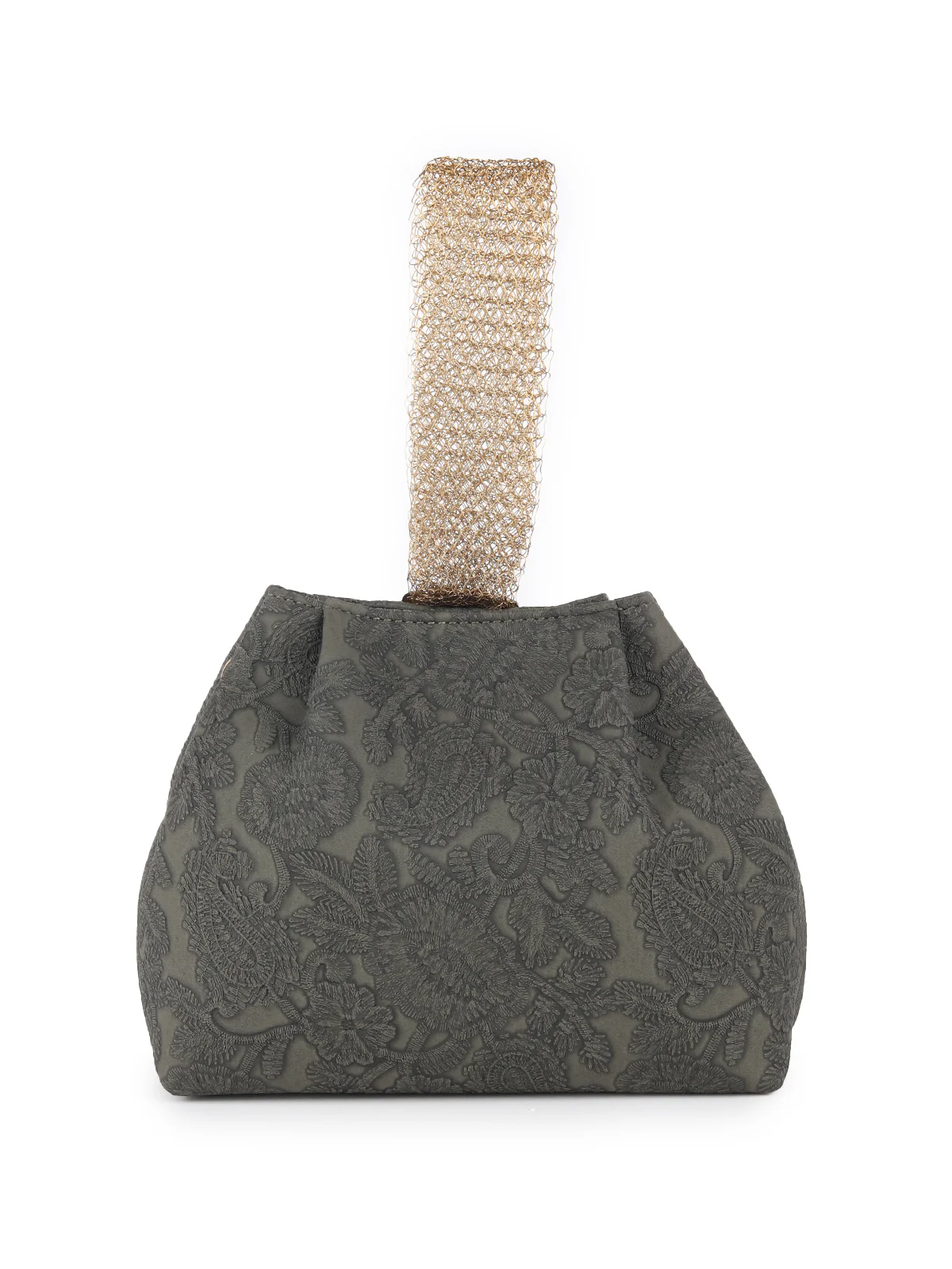 Odette Dark Olive Green Faux Stone Embellished and Textured Batua for Women - Image 5