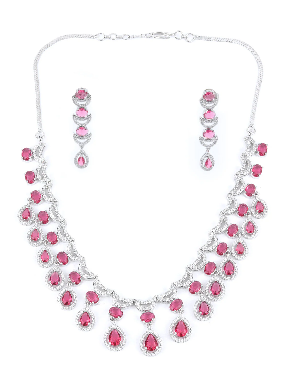 Odette Dark Pink Alloy Embellished Jewellery Set For Women - Image 3
