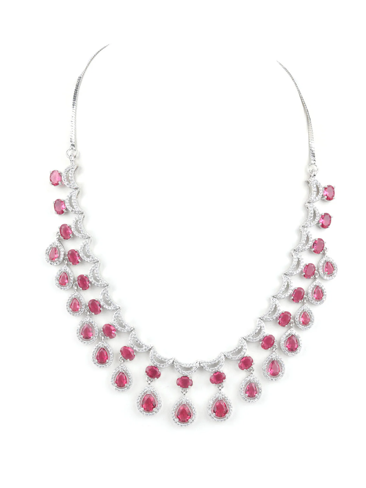 Odette Dark Pink Alloy Embellished Jewellery Set For Women - Image 4