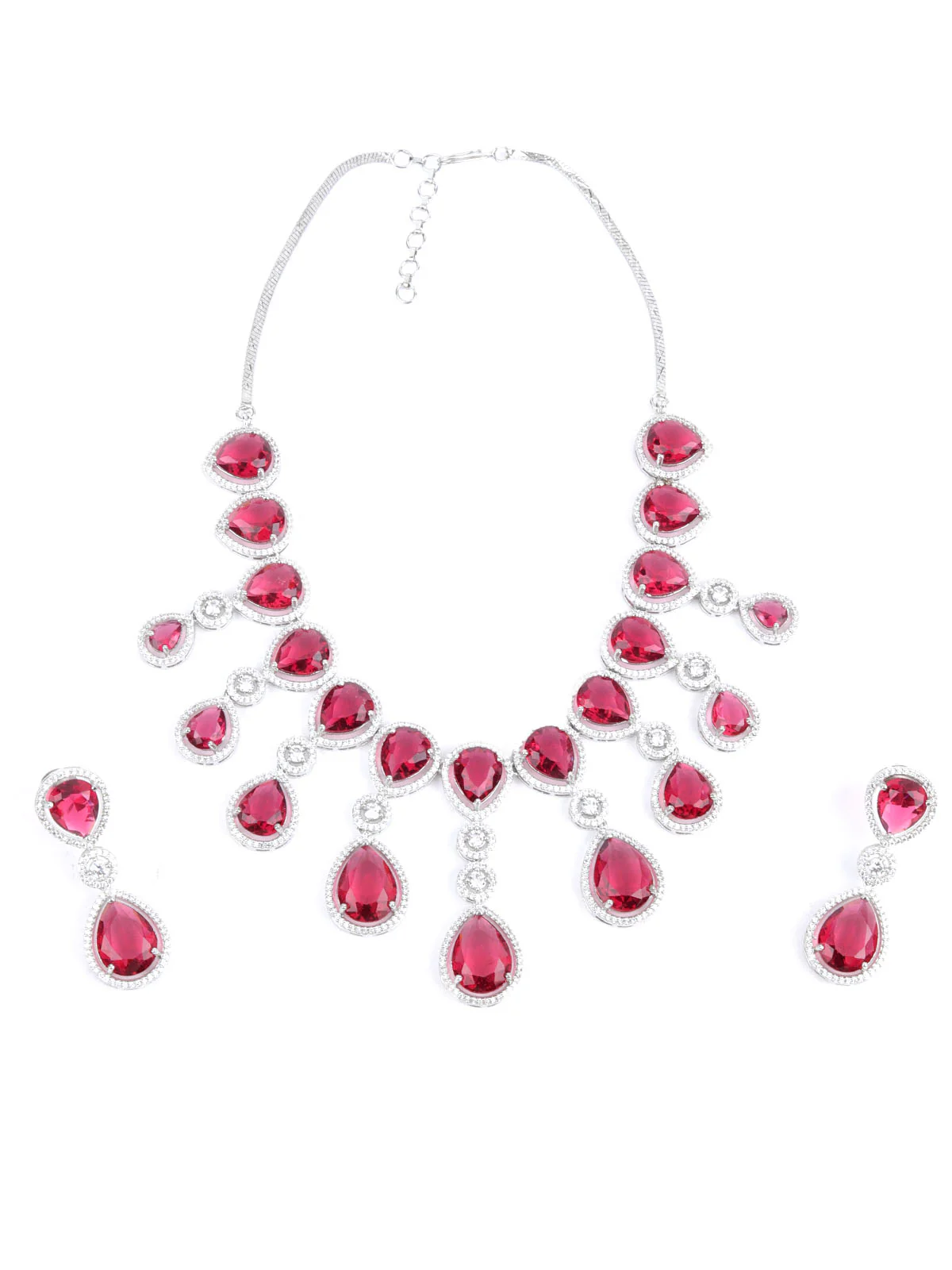 Odette Dark Pink Alloy Embellished Jewellery Set For Women - Image 3