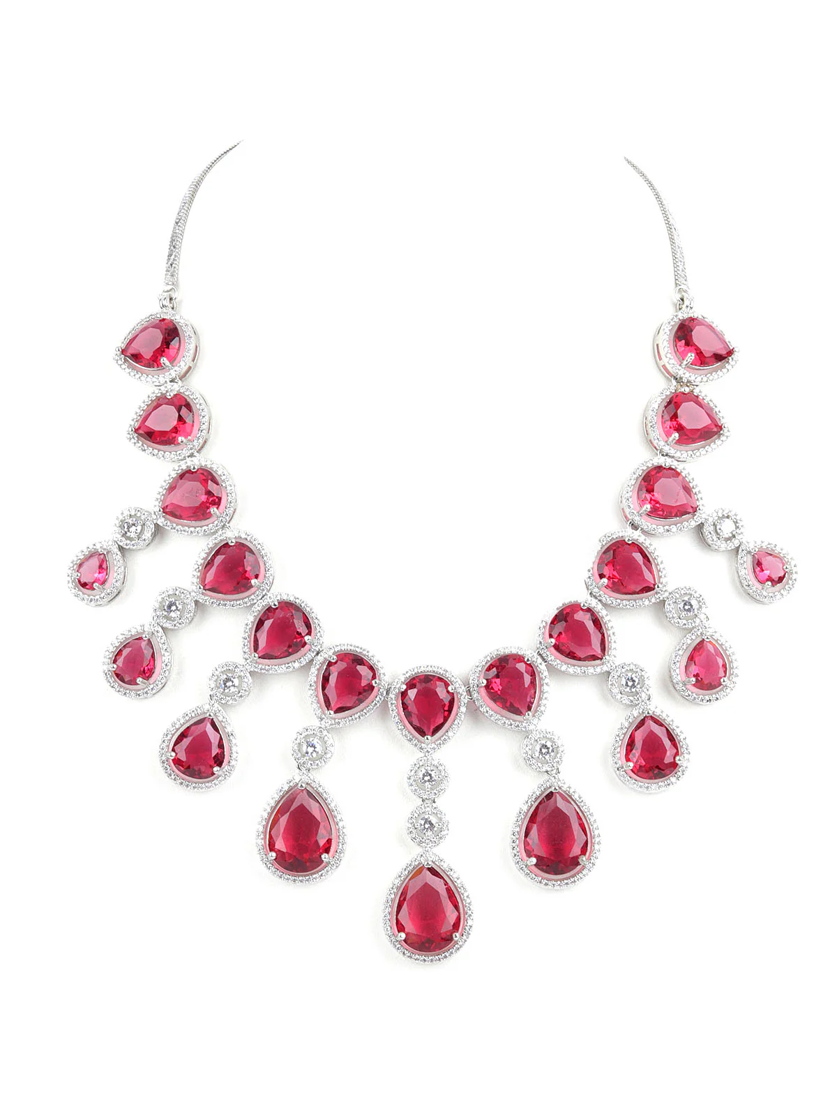 Odette Dark Pink Alloy Embellished Jewellery Set For Women - Image 4
