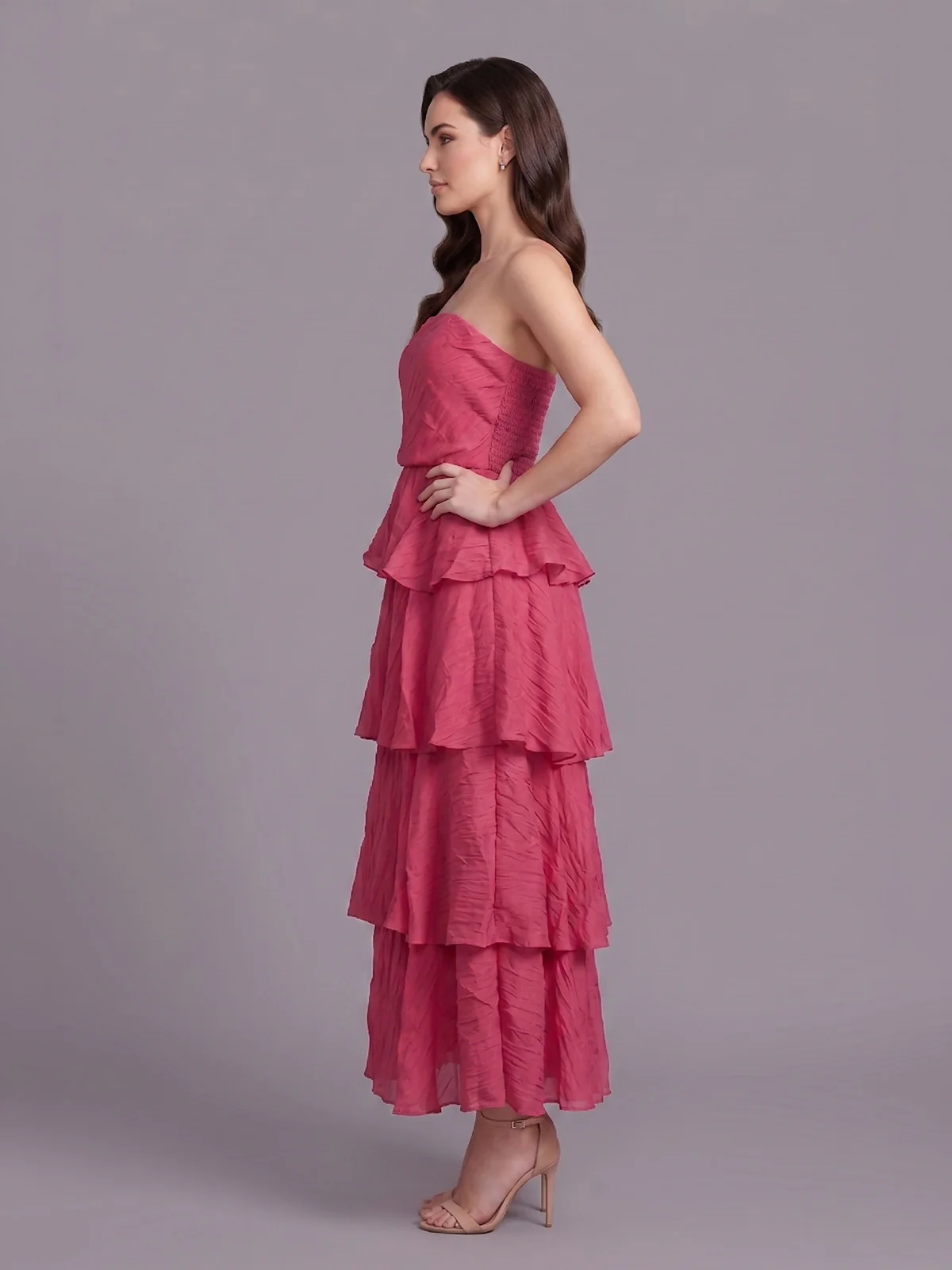 Odette Dark Pink Georgette Solid Dresses For Women - Image 2