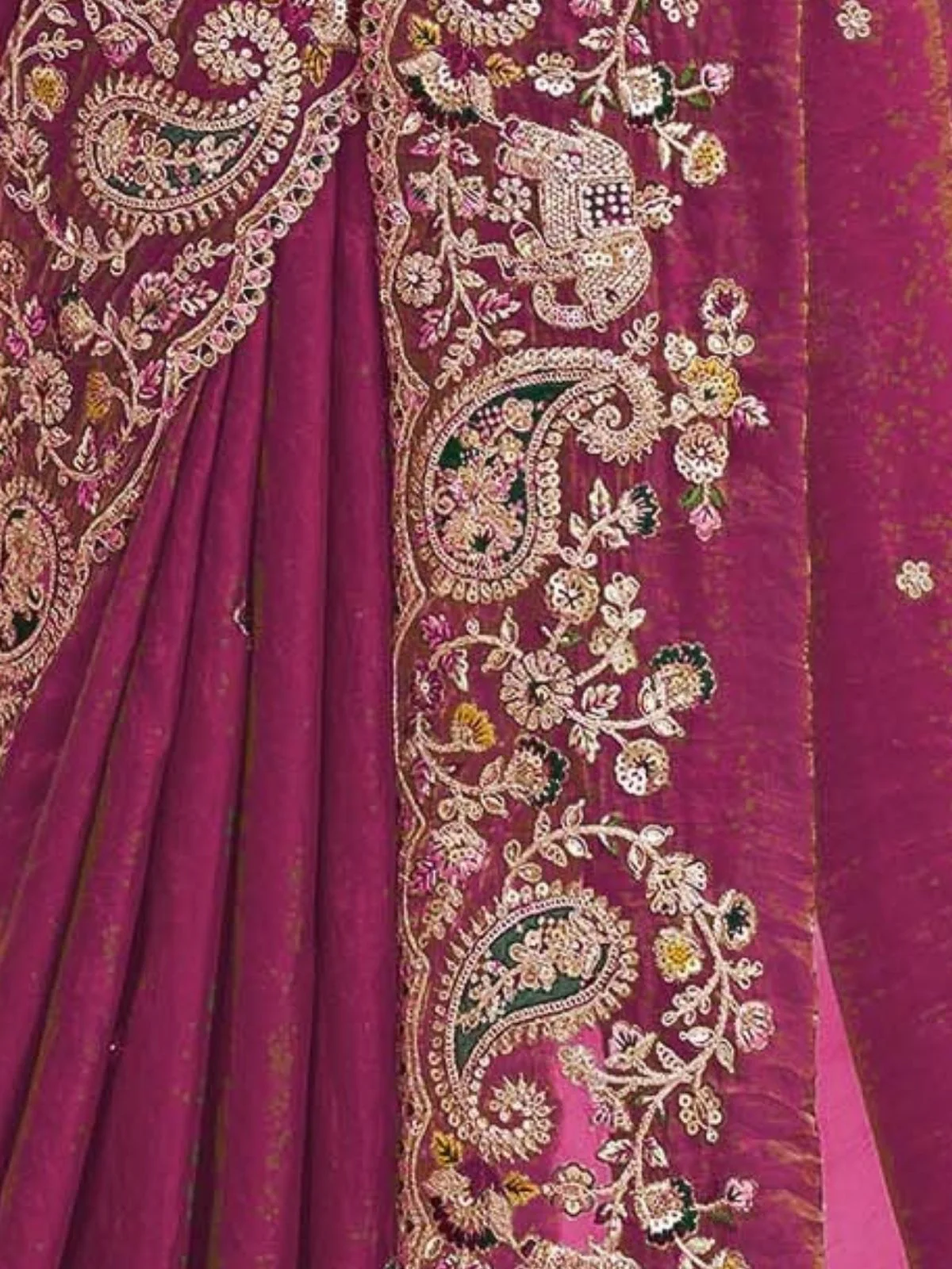 Odette Dark Pink Satin Embroidered Saree For Women - Image 4