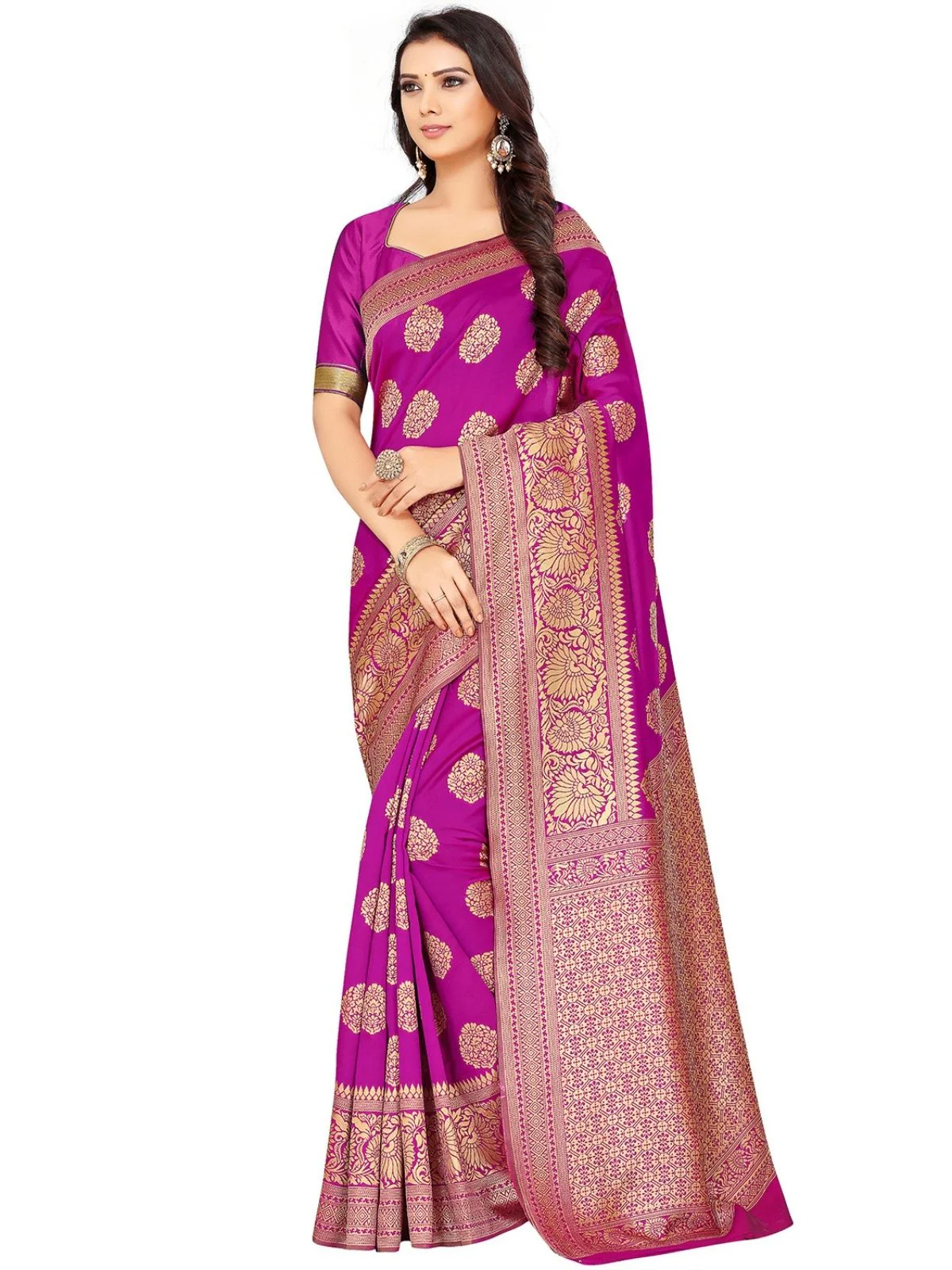 Odette Dark Pink Silk Blend Embellished Saree For Women - Image 3