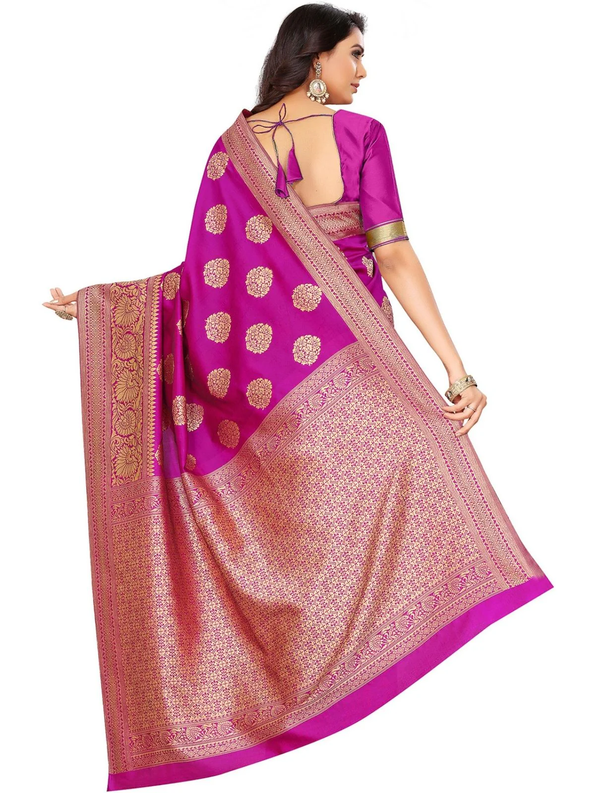 Odette Dark Pink Silk Blend Embellished Saree For Women - Image 4
