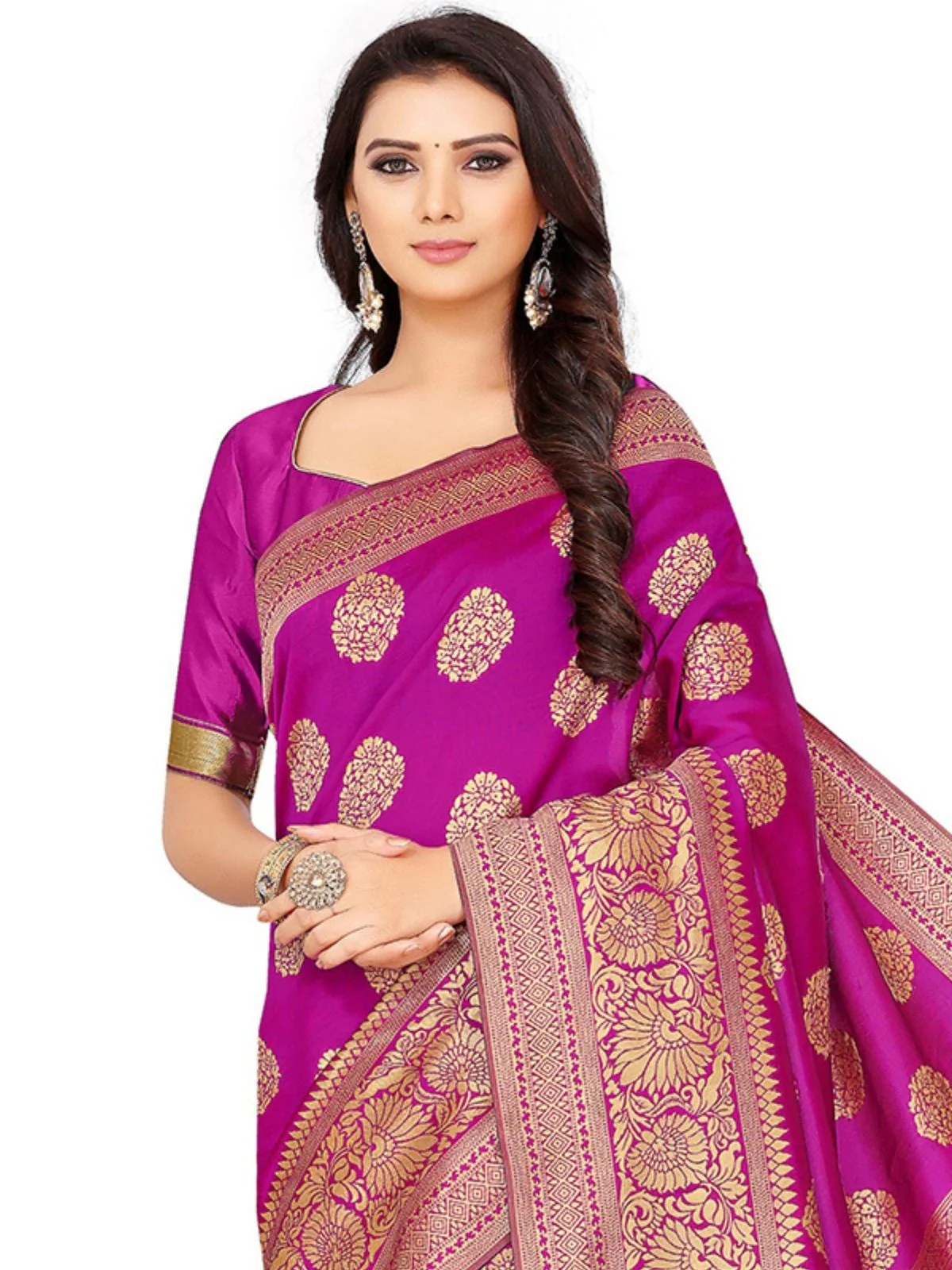 Odette Dark Pink Silk Blend Embellished Saree For Women - Image 5