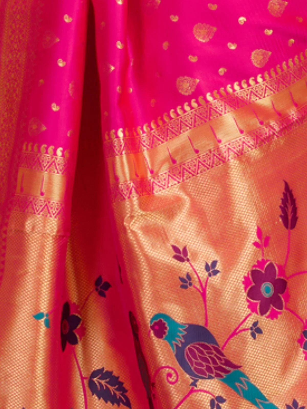 Odette Dark Pink Silk Blend Woven Pithani Saree For Women - Image 6