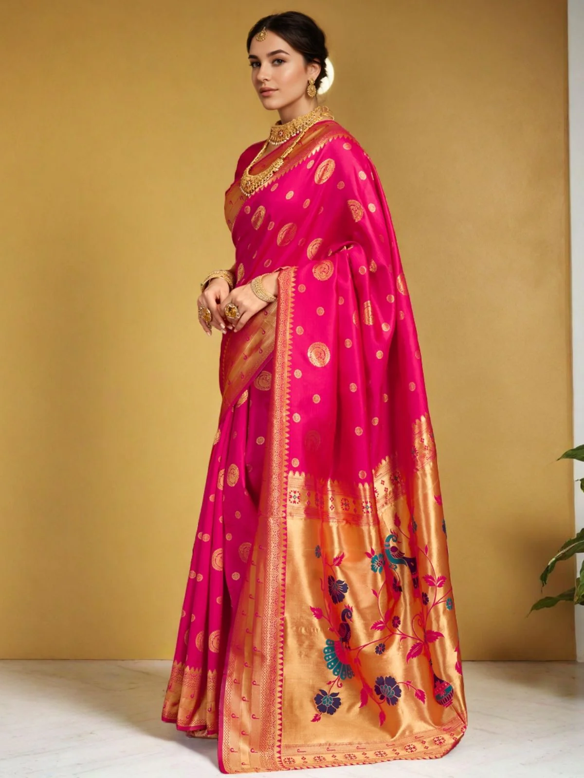 Odette Dark Pink Silk Blend Woven Pithani Saree For Women - Image 2