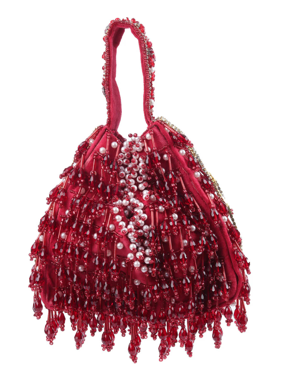 Odette Dark Pink Suede Embellished Potli For Women - Image 5