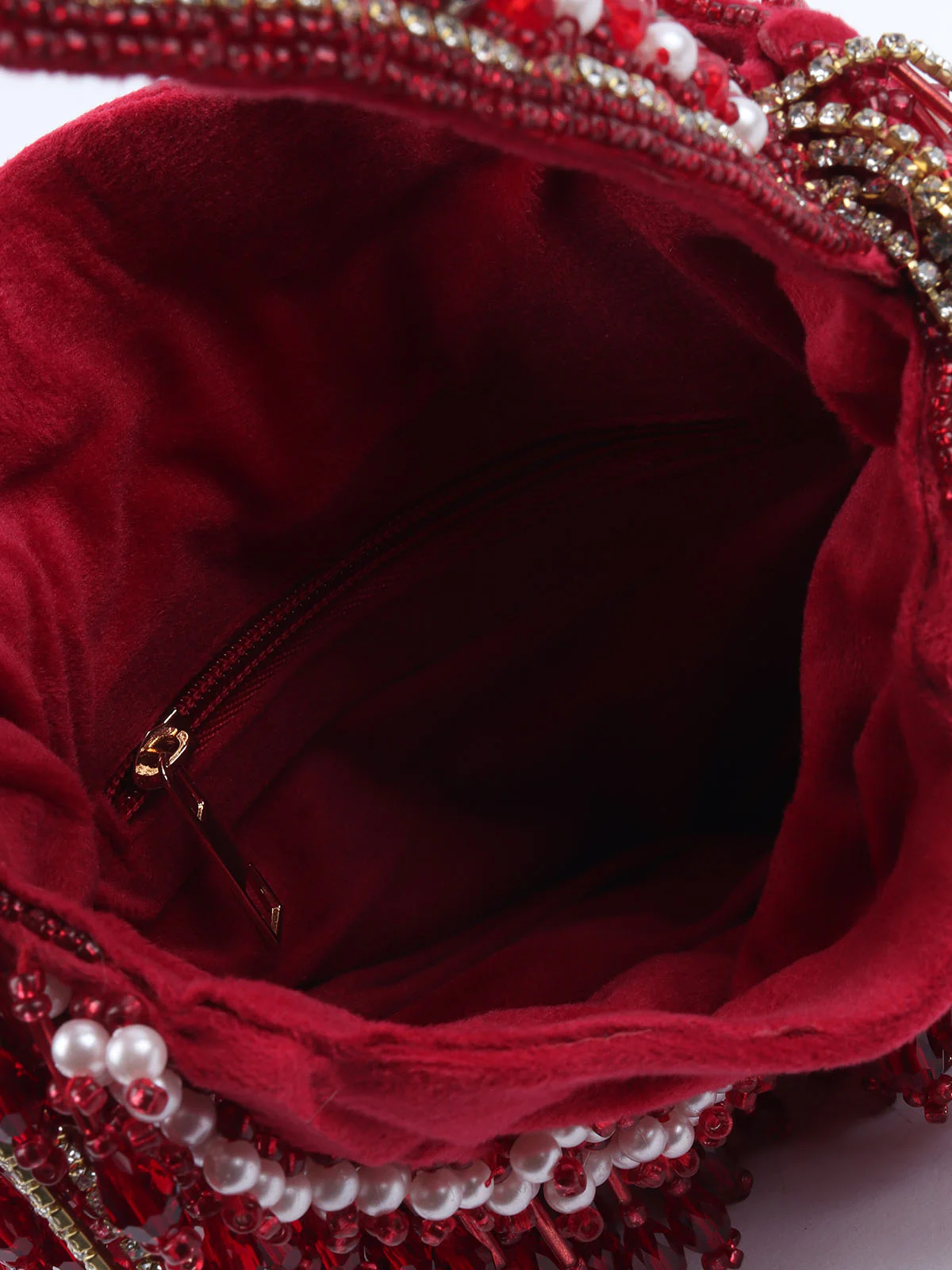 Odette Dark Pink Suede Embellished Potli For Women - Image 6