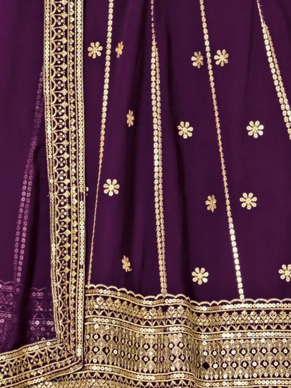 Odette Dark Purple Georgette Embroidered Semi-Stitched lehenga For Women - Image 5