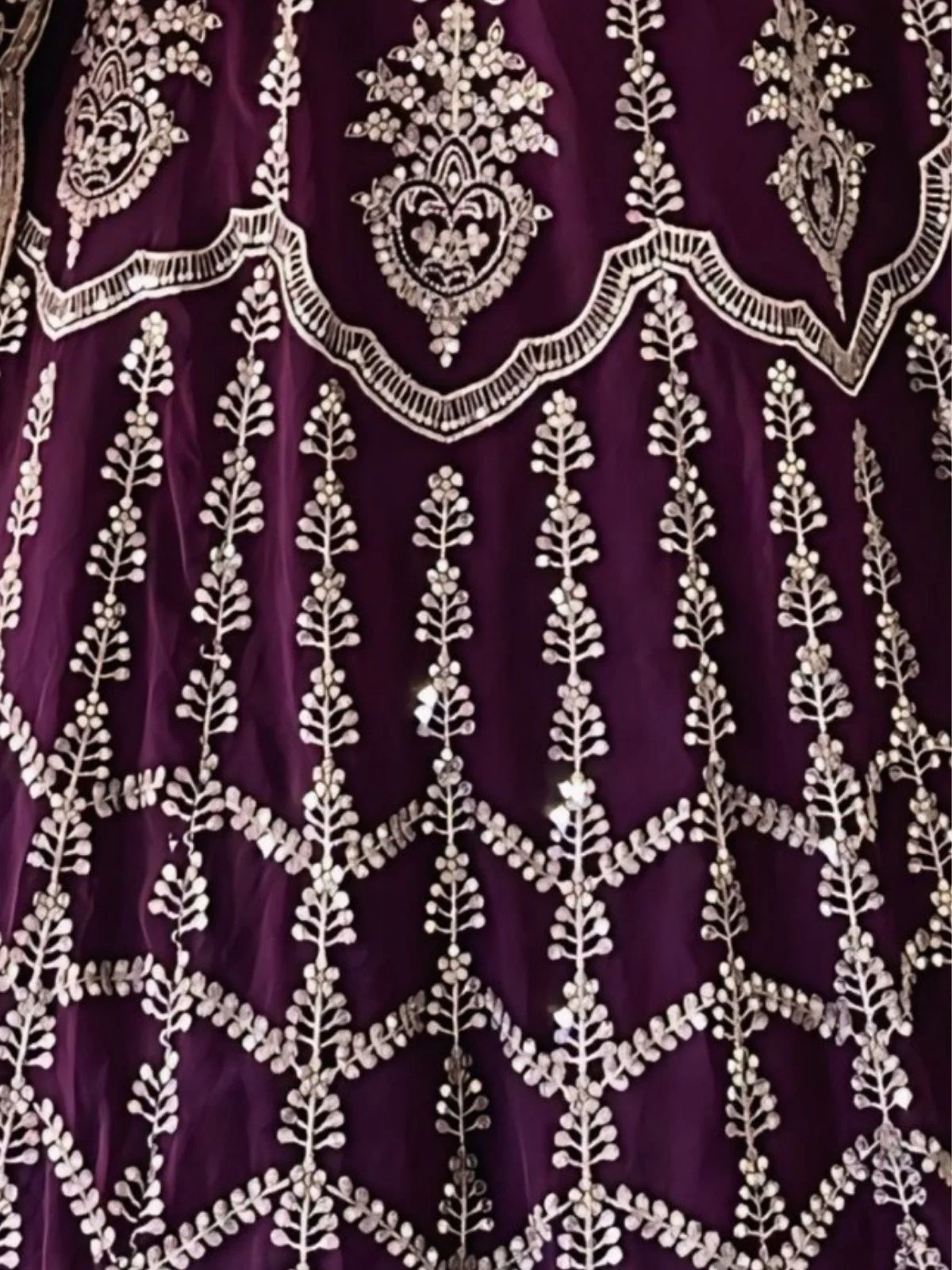 Odette Dark Purple Georgette Embroidered Semi-Stitched lehenga For Women - Image 5