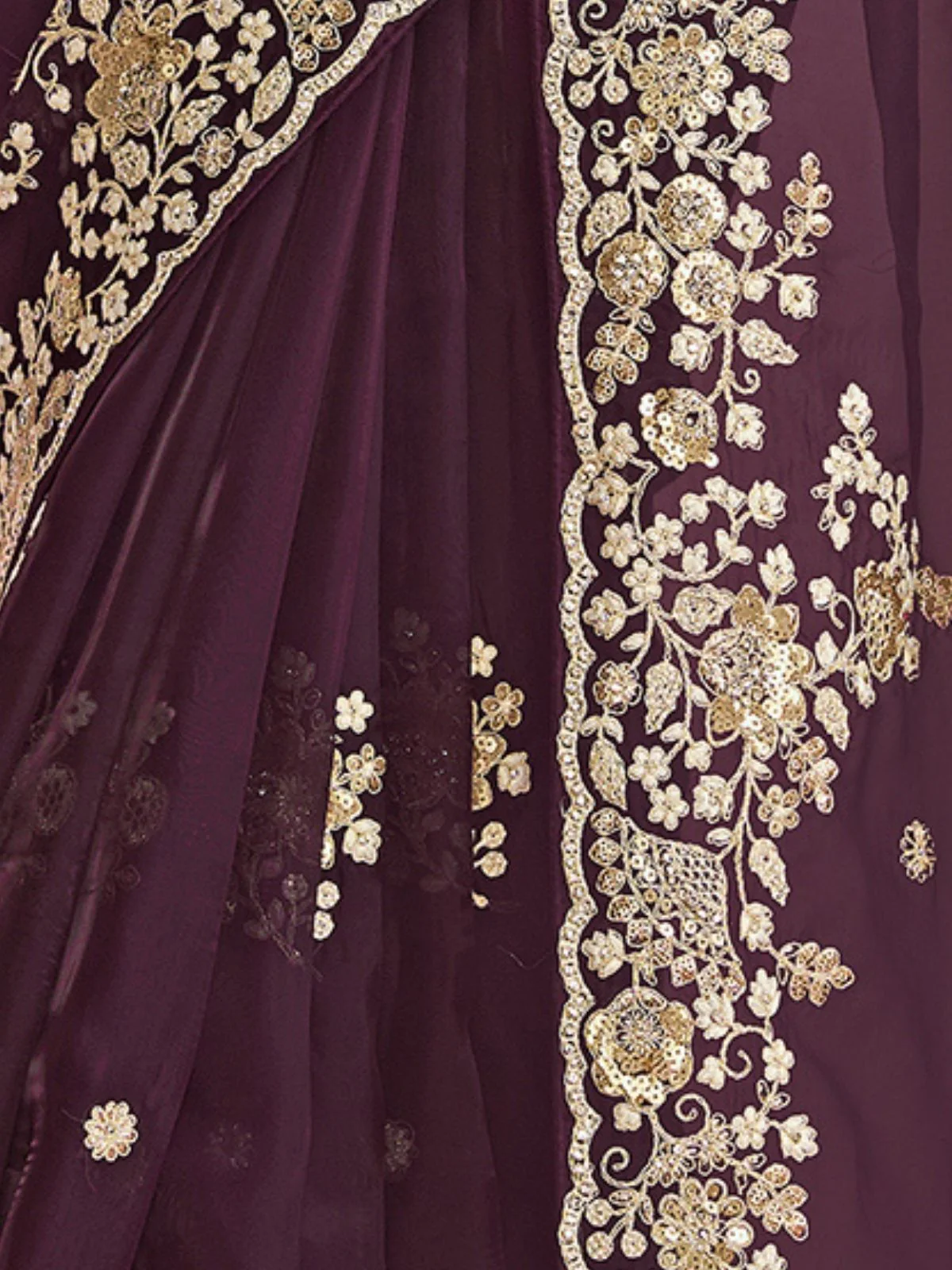 Odette Dark Purple Organza Embellished Elegant Saree For Women - Image 4