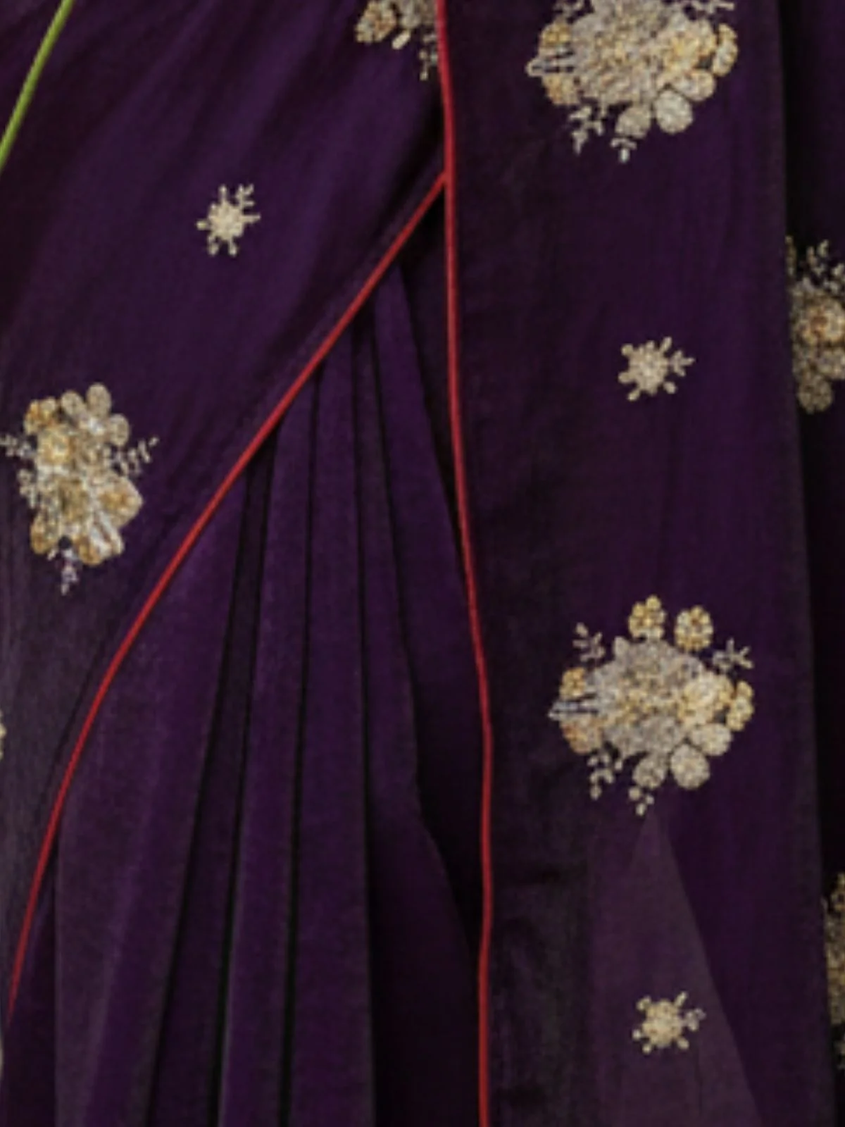 Odette Dark Purple Silk Blend Embroidered Solid Saree For Women - Image 3