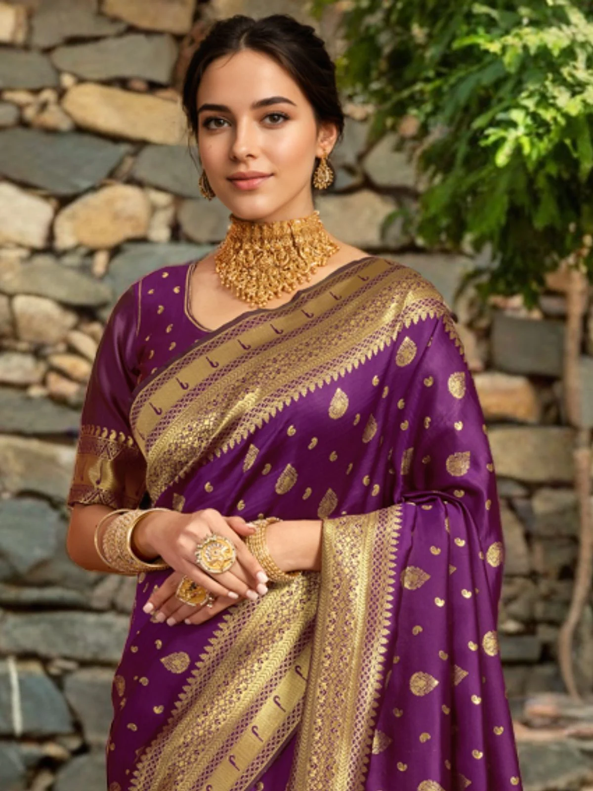 Odette Dark Purple Silk Blend Woven Pithani Saree For Women - Image 5